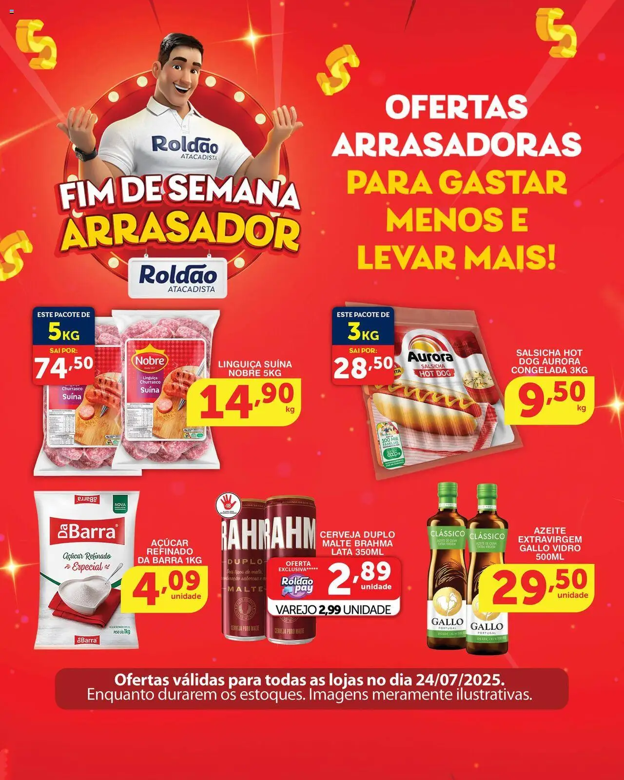 Roldão folheto "Ofertas do Dia" válido a partir de 24/07/2025 - número de página 1 - Salsicha, Linguiça, Cerveja, Açúcar, Azeite