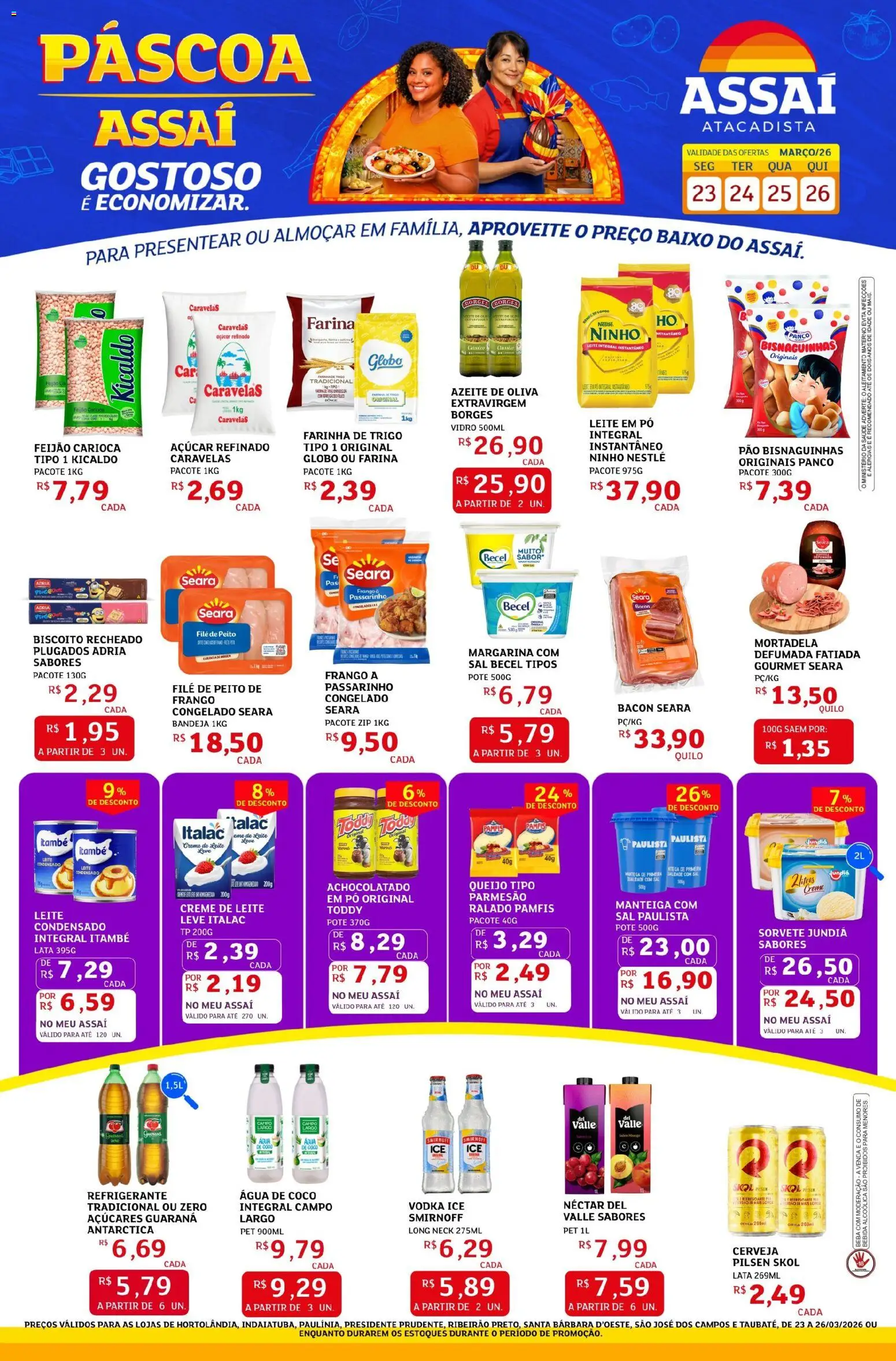 Pré-Visualização do folheto "Assaí Atacadista ofertas - SP" da loja Assaí Atacadista válido a partir de 23/03/2026 - Bebida, Frango, Azeite, Creme, Bacon, Mortadela, Pó, Biscoito recheado