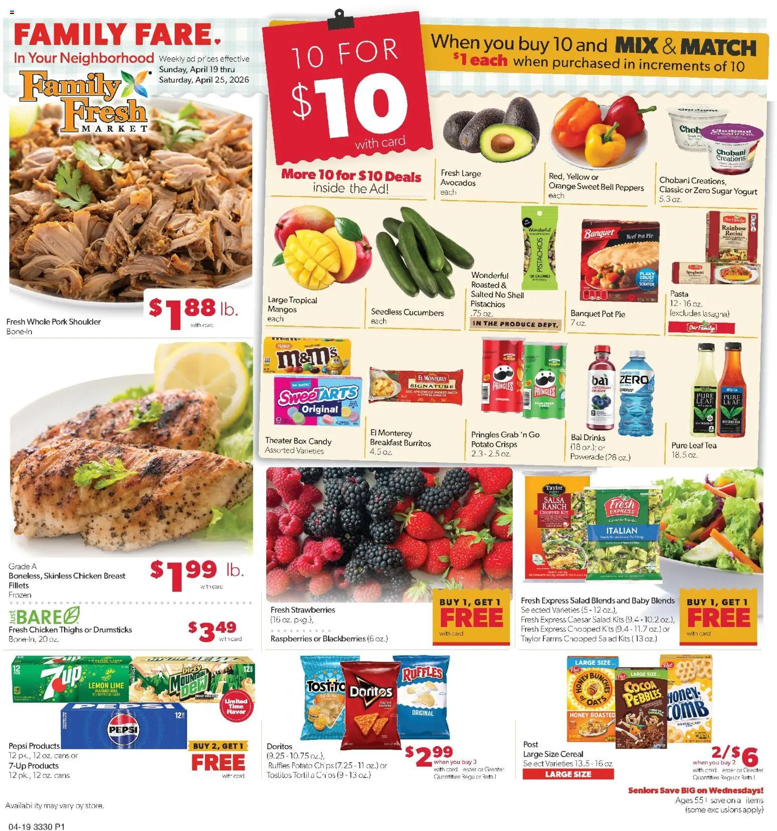 Ad Preview of Family Fare Family Fare Weekly Ad - MN from 04/19/2026 - Pasta, Chips, Lasagna, Lemon, Pepsi, Peppers, Pork, Pork shoulder