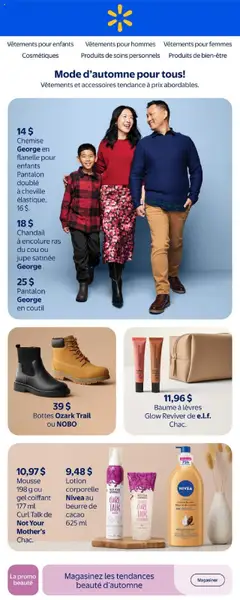Un aperçu du dépliant Mode d'automne pour tous! du magasin Walmart est valide à partir 25 sept. 2025