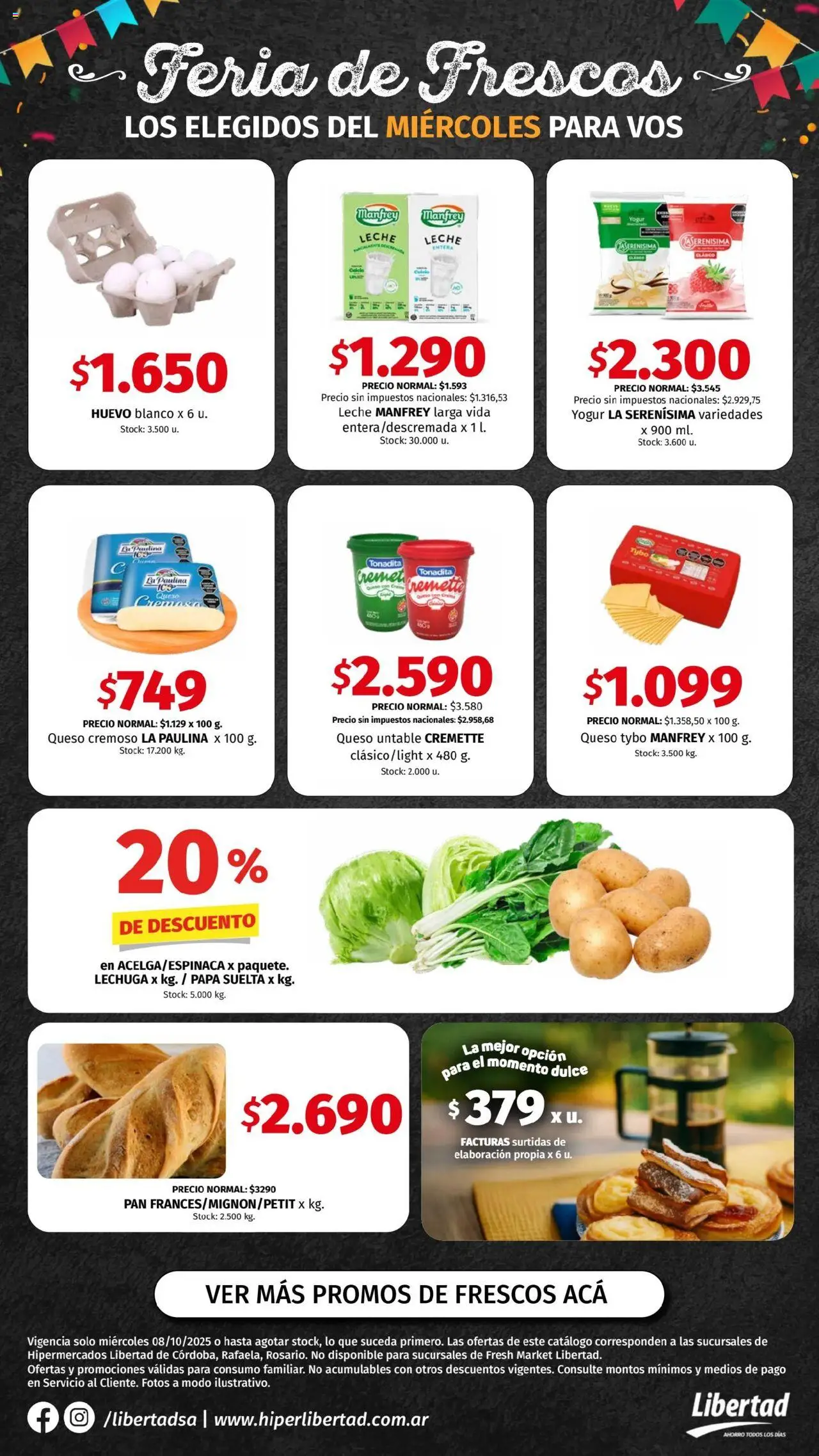 Hipermercado Libertad FERIA Miercoles - centro SEM 41 del 08/10/2025 Online - Papa, Queso, Pan, Huevo, Leche, Yogur, Dulce, Untable