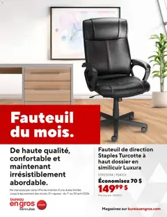 Un aperçu du dépliant Staples circulaire - Fauteuil du mois du magasin Staples est valide à partir 1 avr. 2026
