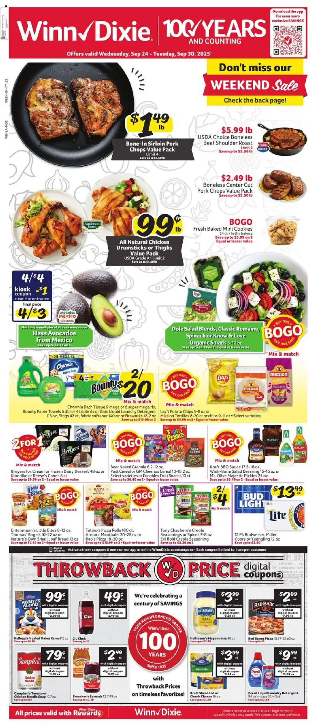 Ad Preview of Winn Dixie Weekly Ad from 09/24/2025 - Dessert, Snacks, Fruit, Bath, Mayonnaise, Sauce, Detergent, Fireworks
