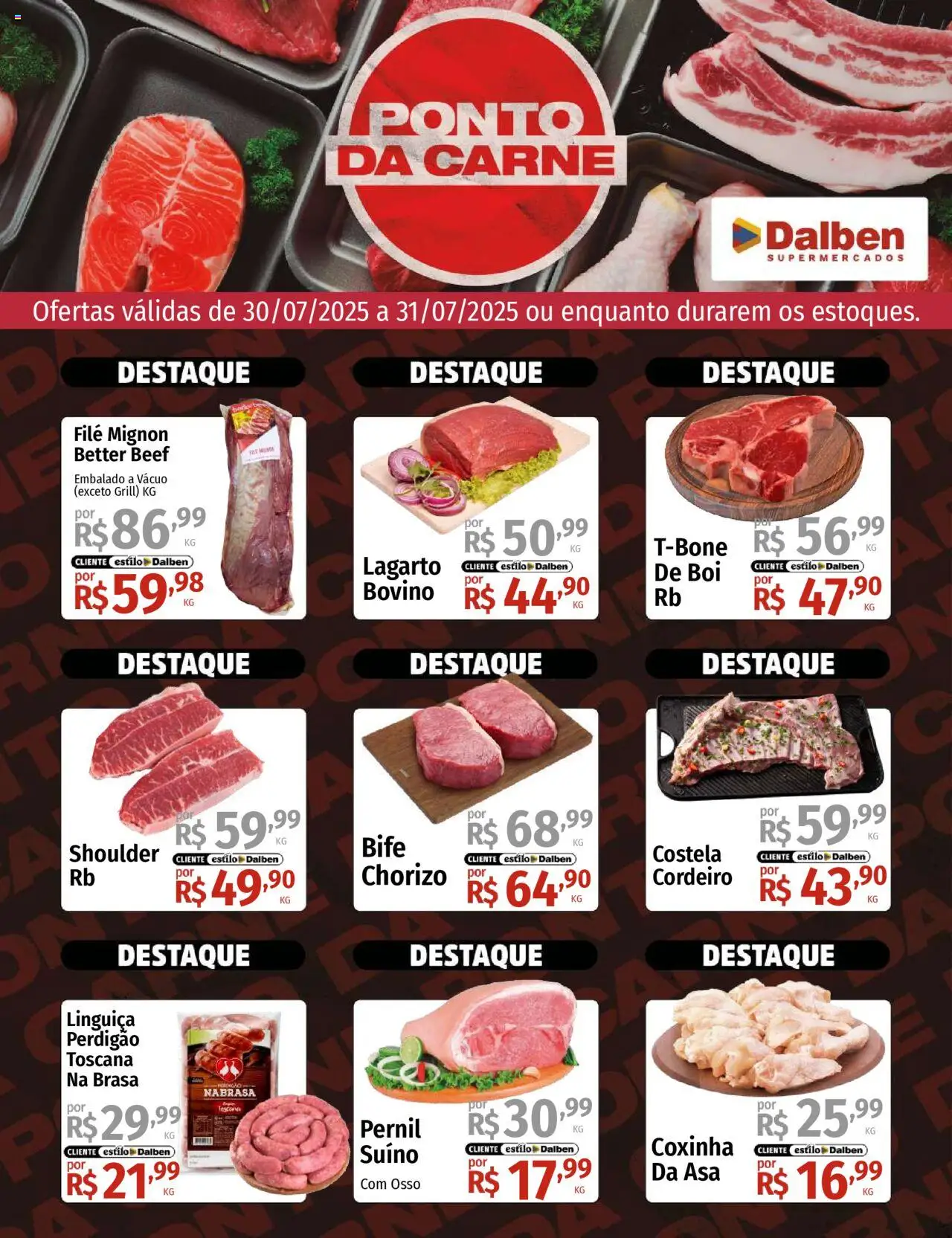 Supermercado Dalben folheto "Ofertas Ponto da Carne" válido a partir de 30/07/2025 - número de página 1