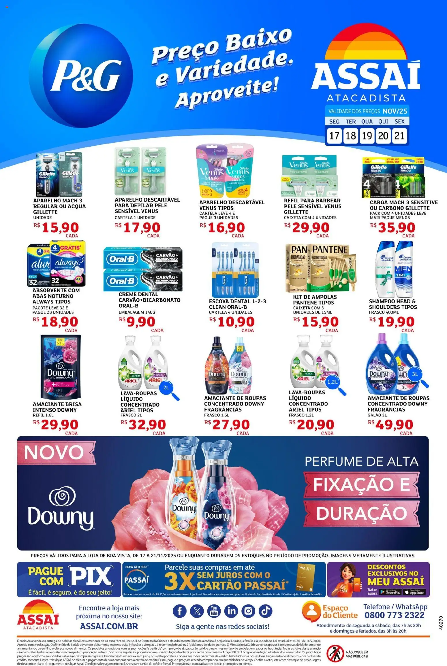 Pré-Visualização do folheto "Encarte - RR" da loja Assaí Atacadista válido a partir de 17/11/2025 - Perfume, Shampoo, Absorvente, Pneus, Ariel, Alimentos, Baixo, Escova