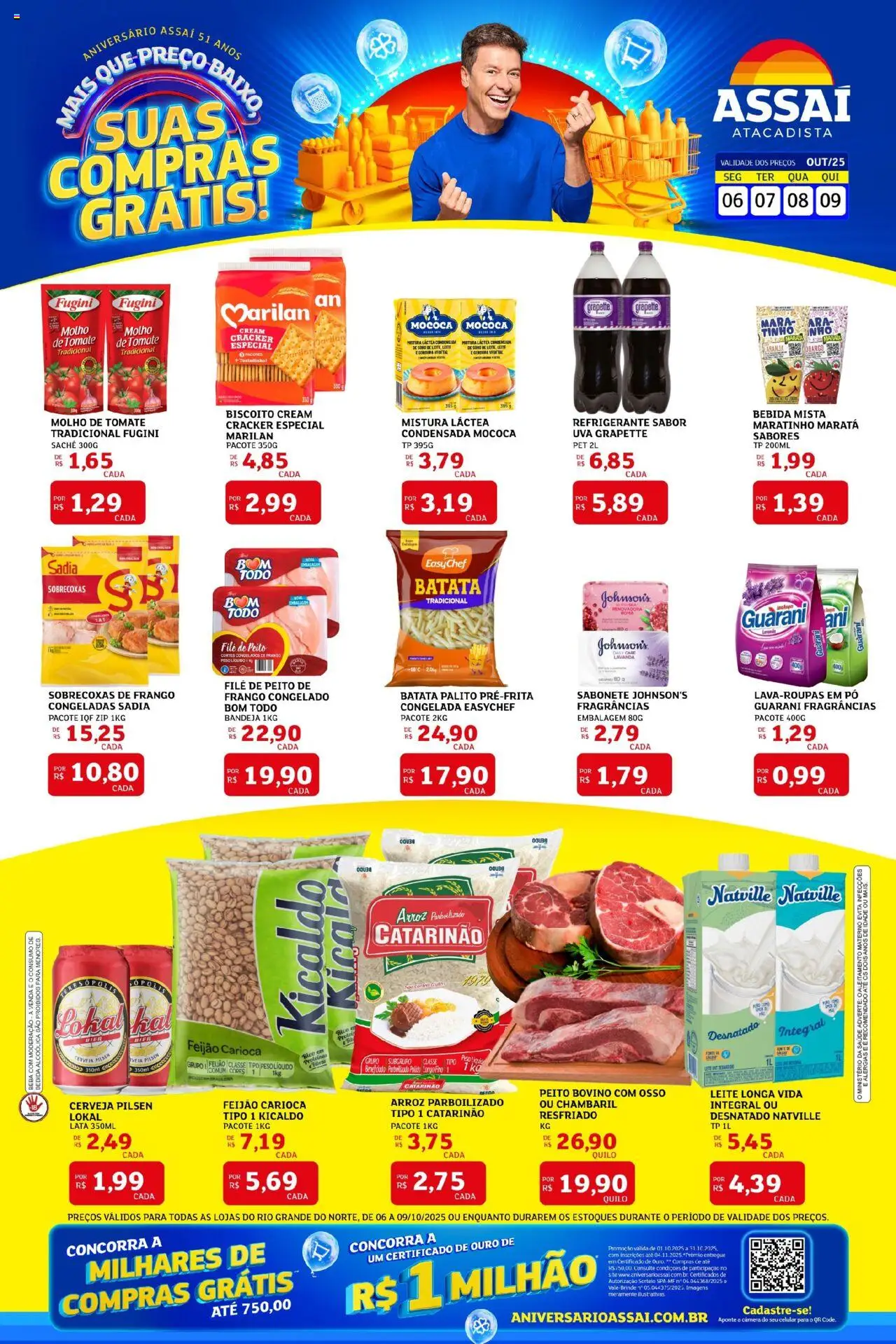 Pré-Visualização do folheto "Encarte - RN" da loja Assaí Atacadista válido a partir de 06/10/2025 - Celular, Câmera, Uva, Frango, Refrigerante, Baixo, Arroz parboilizado, Bandeja