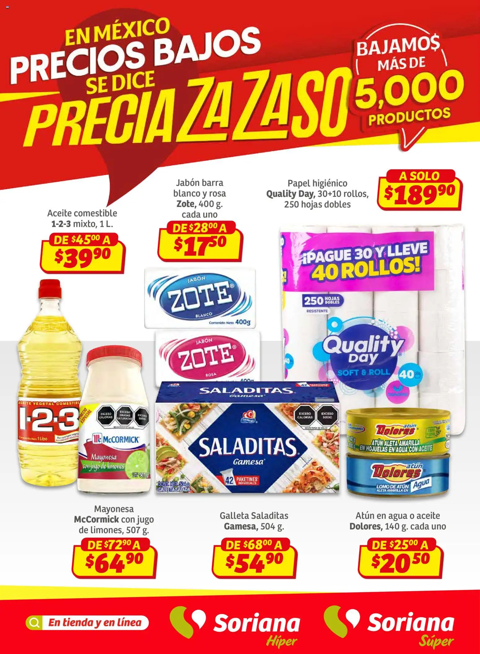 Vista previa las ofertas de la tienda Soriana - Preciazazaso Súper: BCS, Jal, Nay, Sin, Son desde el 12/02/2026 - Camisa, Limones, Jugo, Aceite, Jabón, Atún, Aceite vegetal, Hojuelas