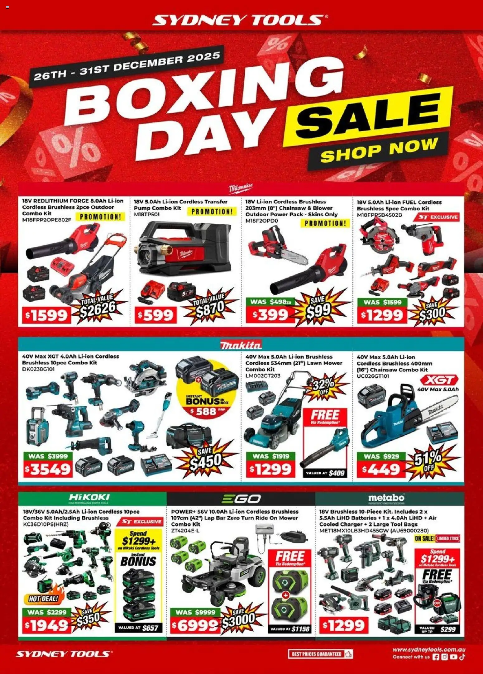 Preview of catalogue Catalogue from shop Sydney Tools valid 26/12/2025 - Charger, Lawn mower, Chainsaw, Batteries, Cordless pump, Tools, Mower