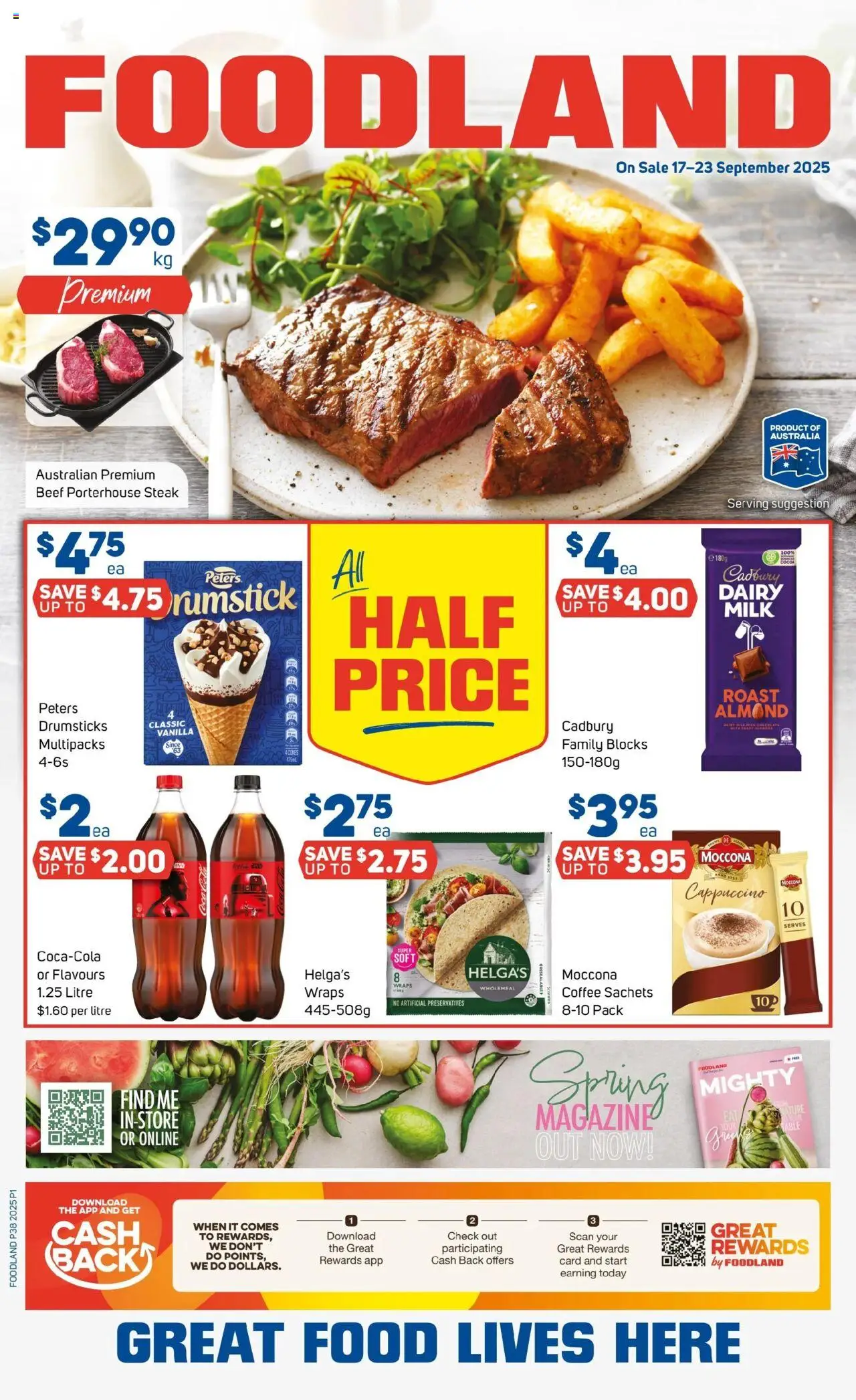 Preview of catalogue Catalogue from shop Foodland valid 17/09/2025 - Food, Milk, Dairy, Chocolate, Cappuccino, Magazine, Drumsticks, Moccona