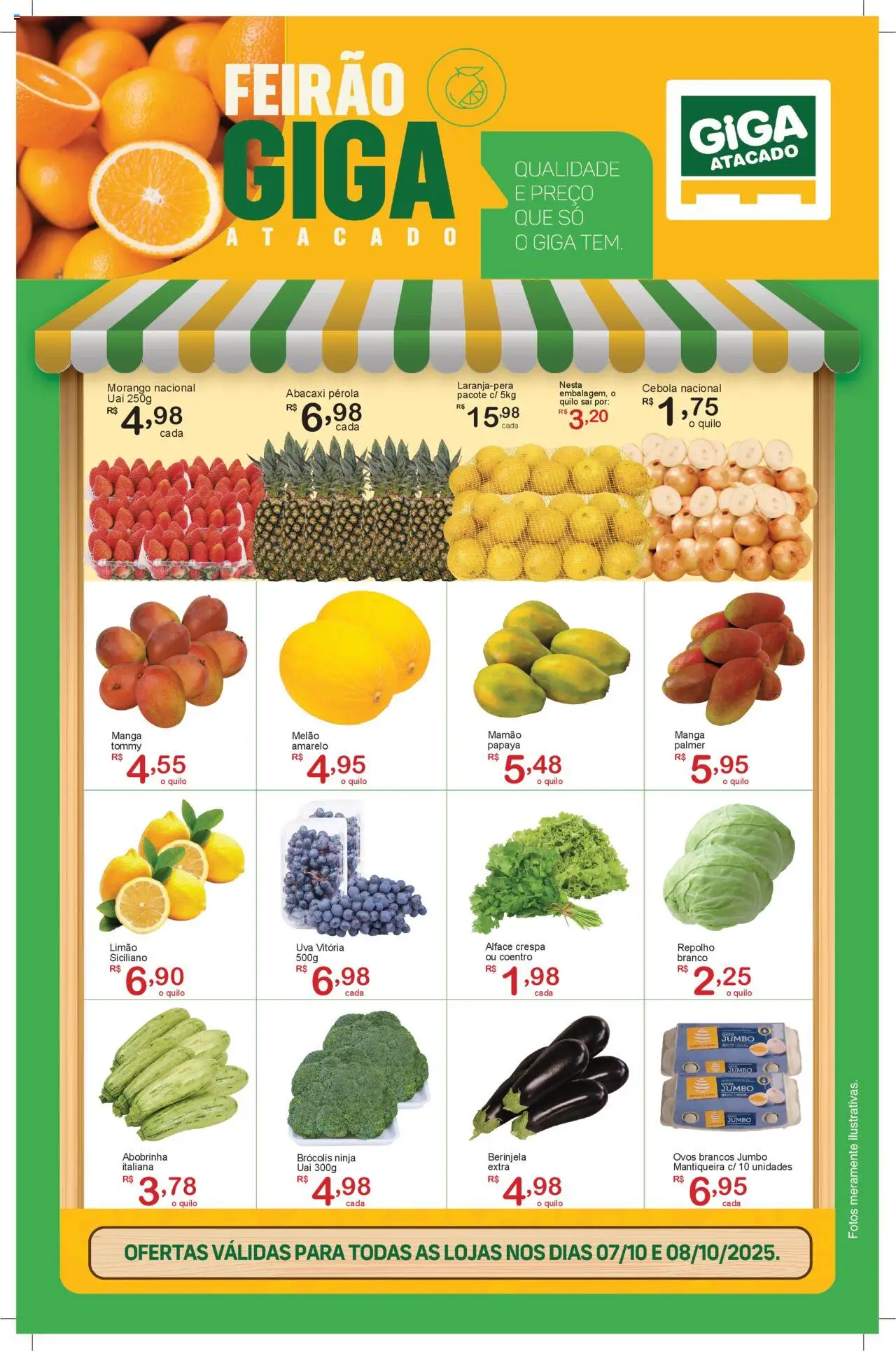 GIGA Atacado folheto "Ofertas Feirão" válido a partir de 07/10/2025 - número de página 1 - Ovos, Abacaxi, Brócolis, Berinjela, Cebola, Repolho, Melão, Mamão