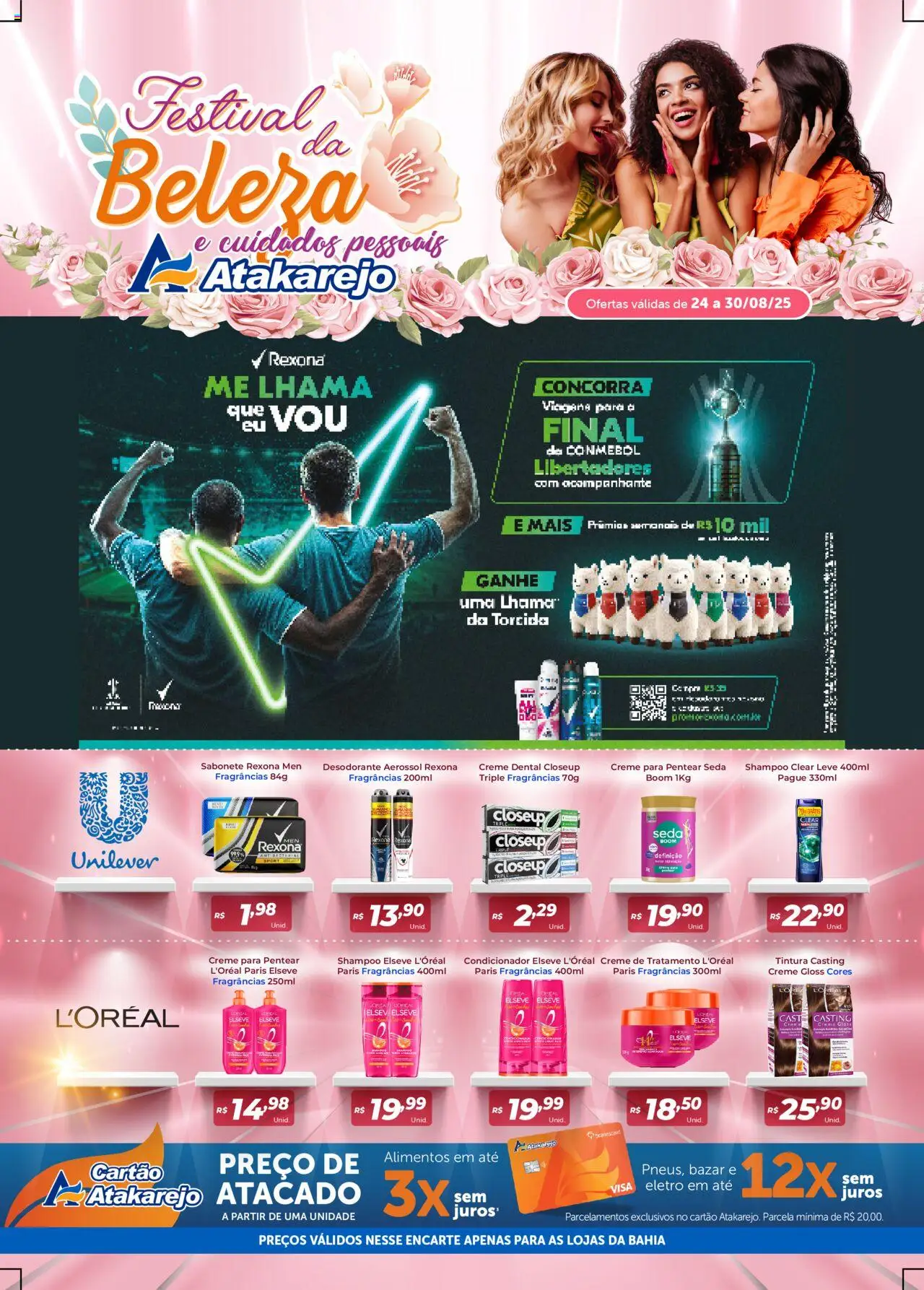 Atakarejo folheto "Encarte Beleza" válido a partir de 24/08/2025 - número de página 1 - Shampoo, Desodorante, Sabonete, Alimentos, Rexona, Condicionador, Creme dental, Creme para pentear