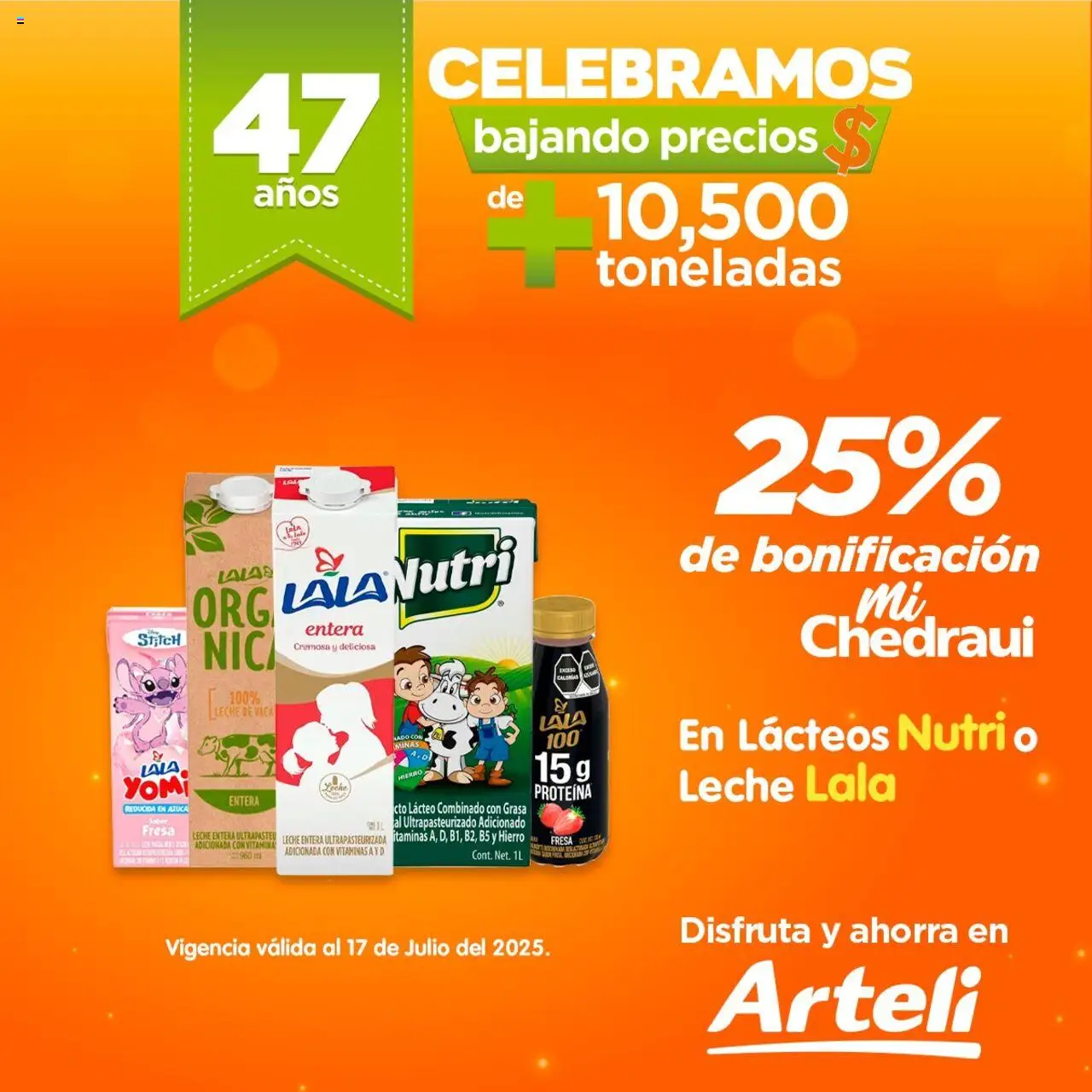 Folleto Celebramos Arteli y sus promociones válidas desde el 17/07/2025 - Número de página 1