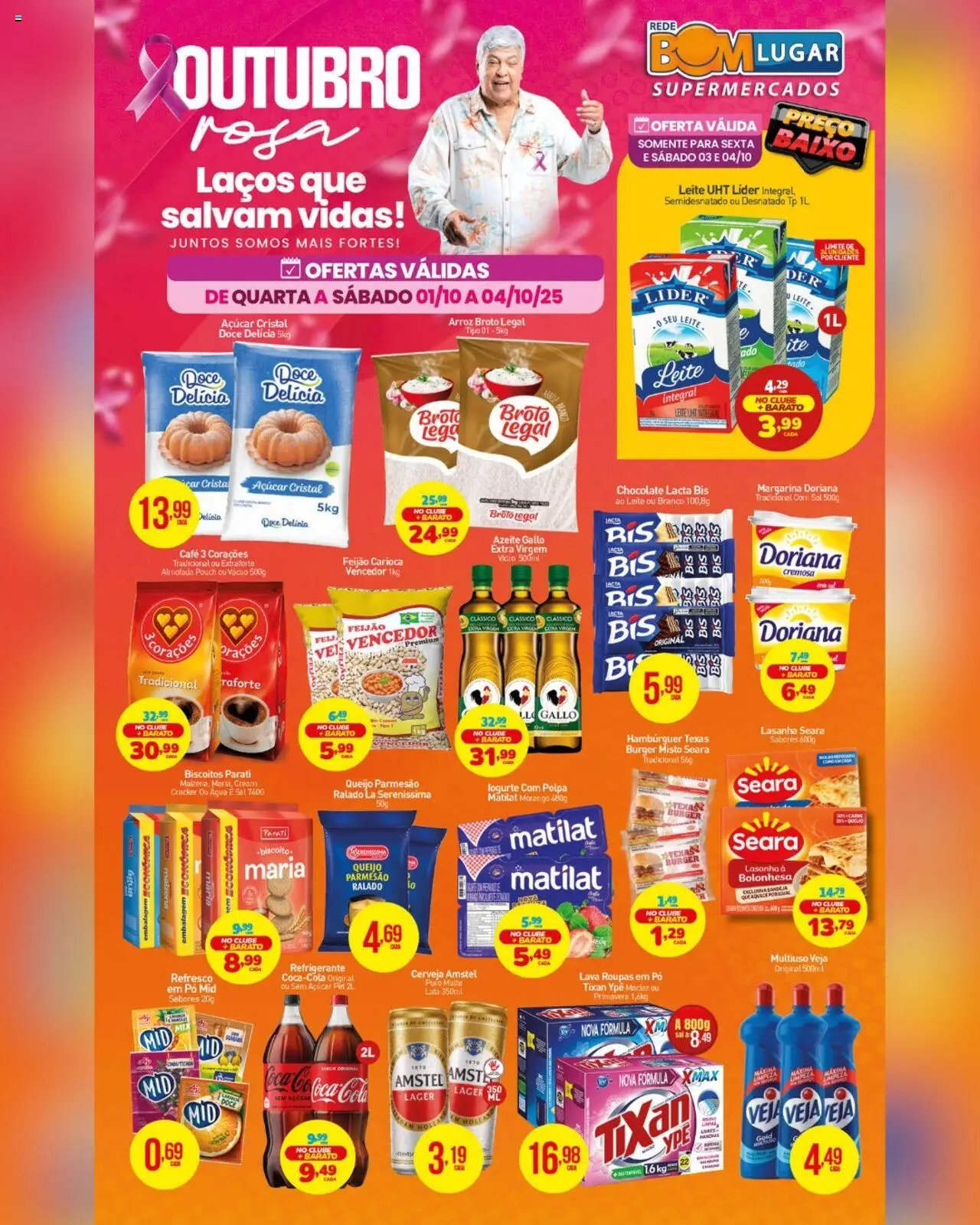 Rede Bom Lugar folheto "Ofertas da semana" válido a partir de 01/10/2025 - número de página 1 - Água, Leite, Biscoitos, Refrigerante, Baixo, Pó, Cream cracker, Doriana