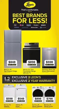 Preview of leaflet Best brands for less from shop Leon's is valid from Aug 28, 2025