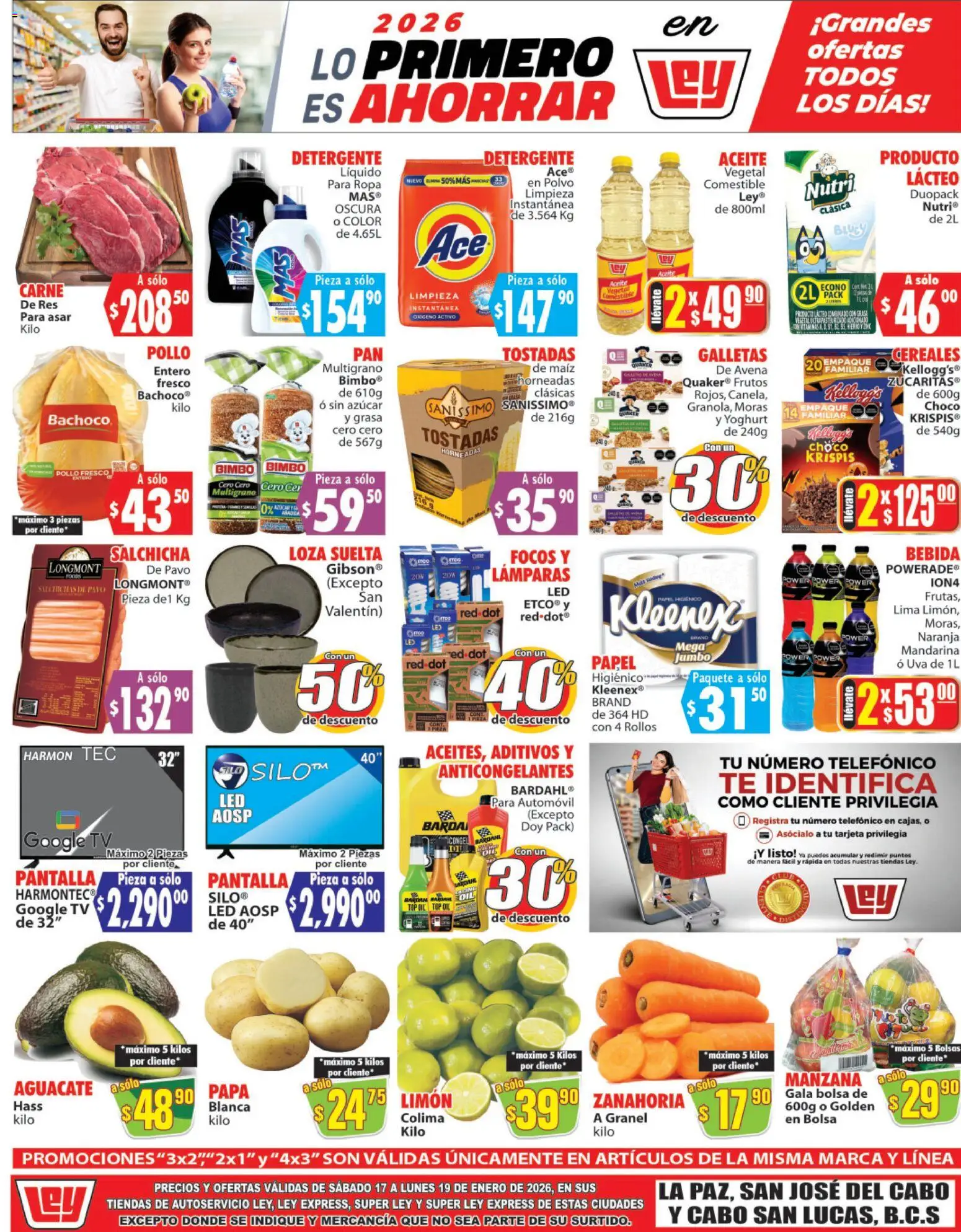 Vista previa las ofertas de la tienda Casa Ley - Folleto Autoservicio desde el 17/01/2026 - Papa, Té, Limón, Avena, Zanahoria, Detergente, Res, Polvo