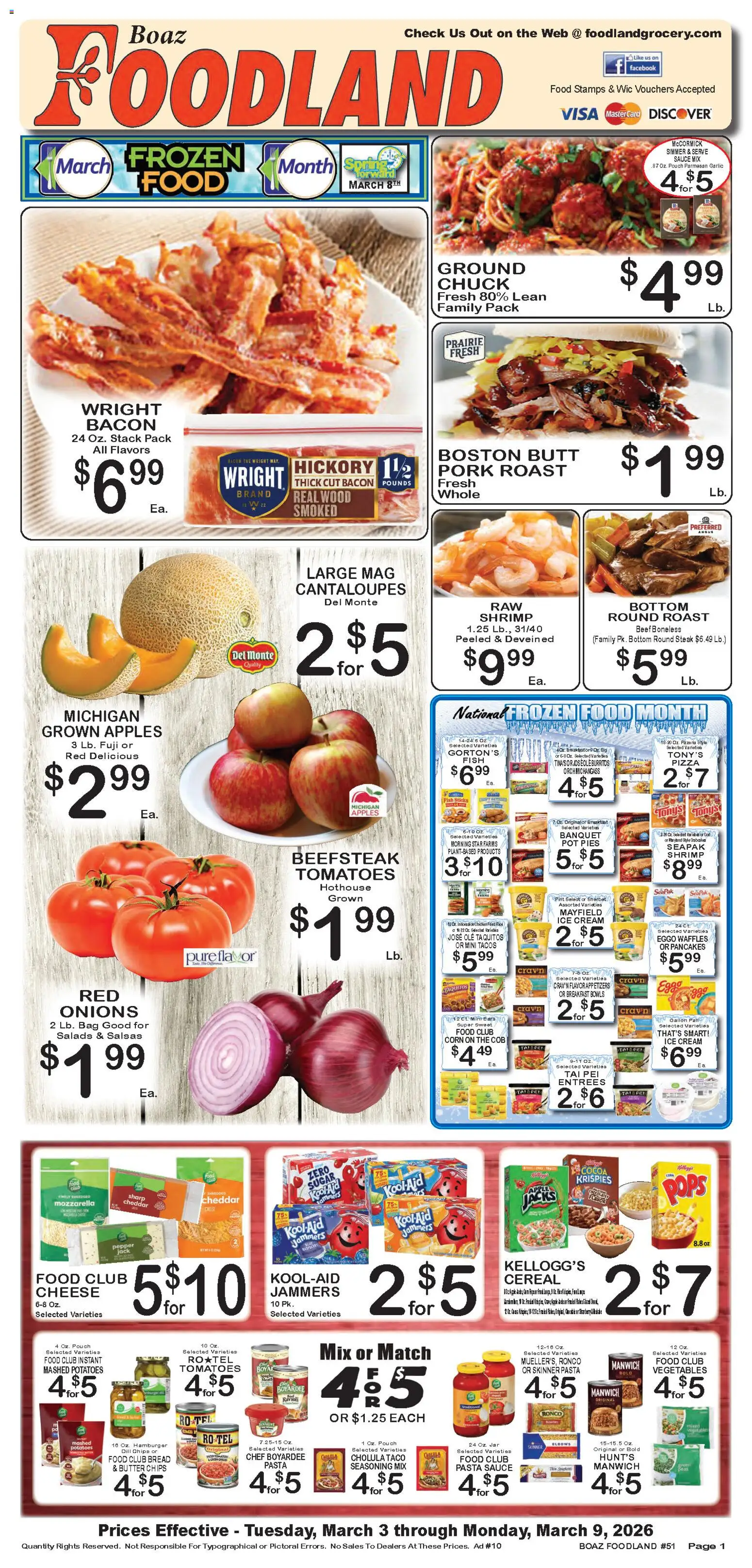 Ad Preview of Foodland Foodland Weekly Ad from 03/03/2026 - Pizza, Pasta, Chips, Cheese, Potatoes, Tomatoes, Butter, Rice