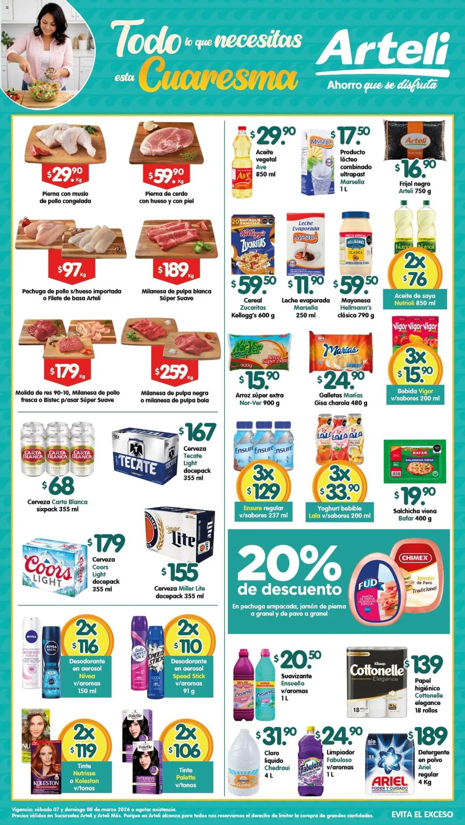 Vista previa las ofertas de la tienda Arteli - Arteli folleto Valles desde el 07/03/2026 - Fresa, Cerveza, Mayonesa, Cloro, Detergente, Res, Filete, Suavizante