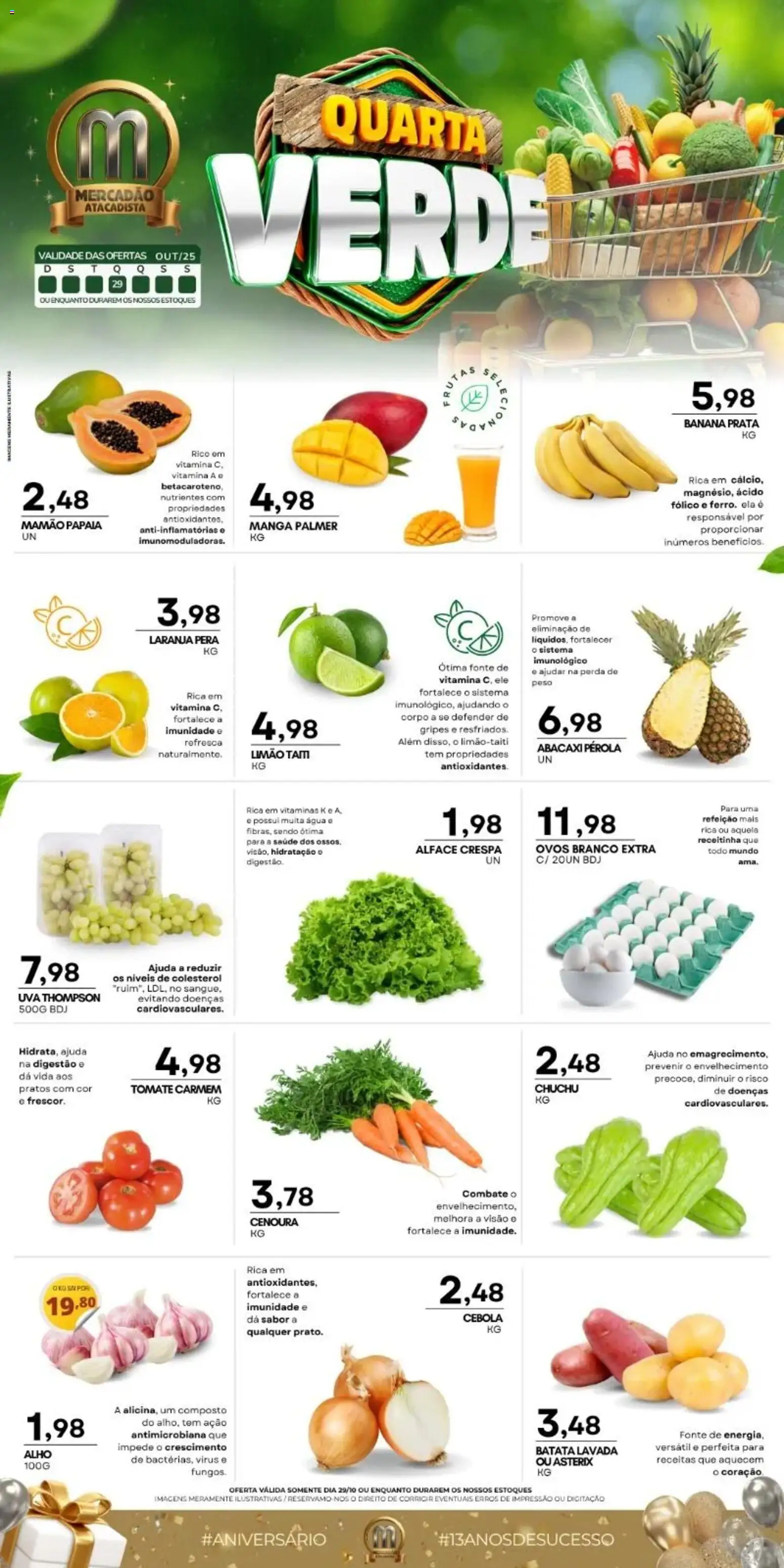 Pré-Visualização do folheto "Ofertas Quarta Verde" da loja Mercadão Atacadista válido a partir de 29/10/2025