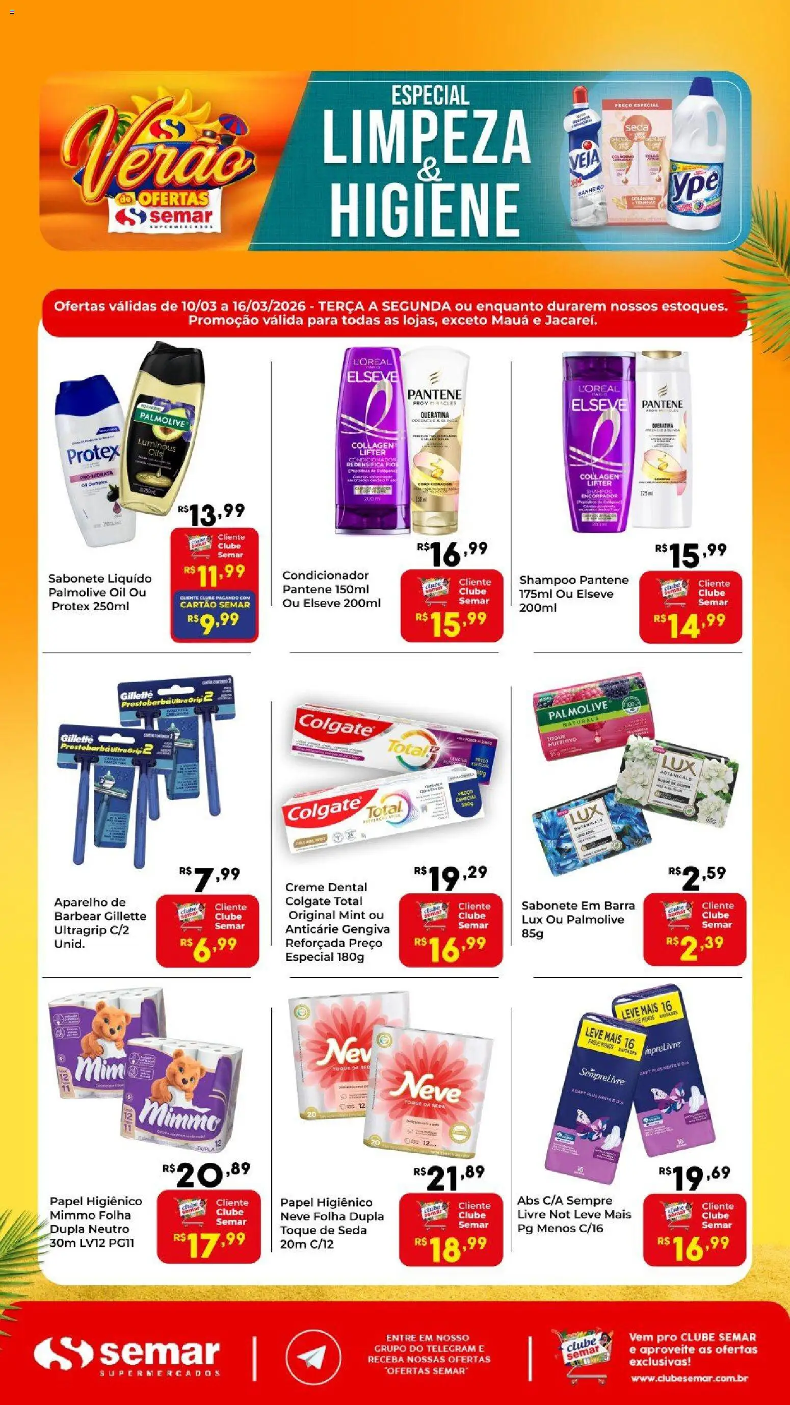 Pré-Visualização do folheto "Semar Supermercado ofertas Especial Limpeza e Higiene" da loja Semar Supermercado válido a partir de 10/03/2026 - Shampoo, Sabonete, Sabonete líquido, Creme, Papel higiênico, Condicionador, Shampoo pantene, Creme dental