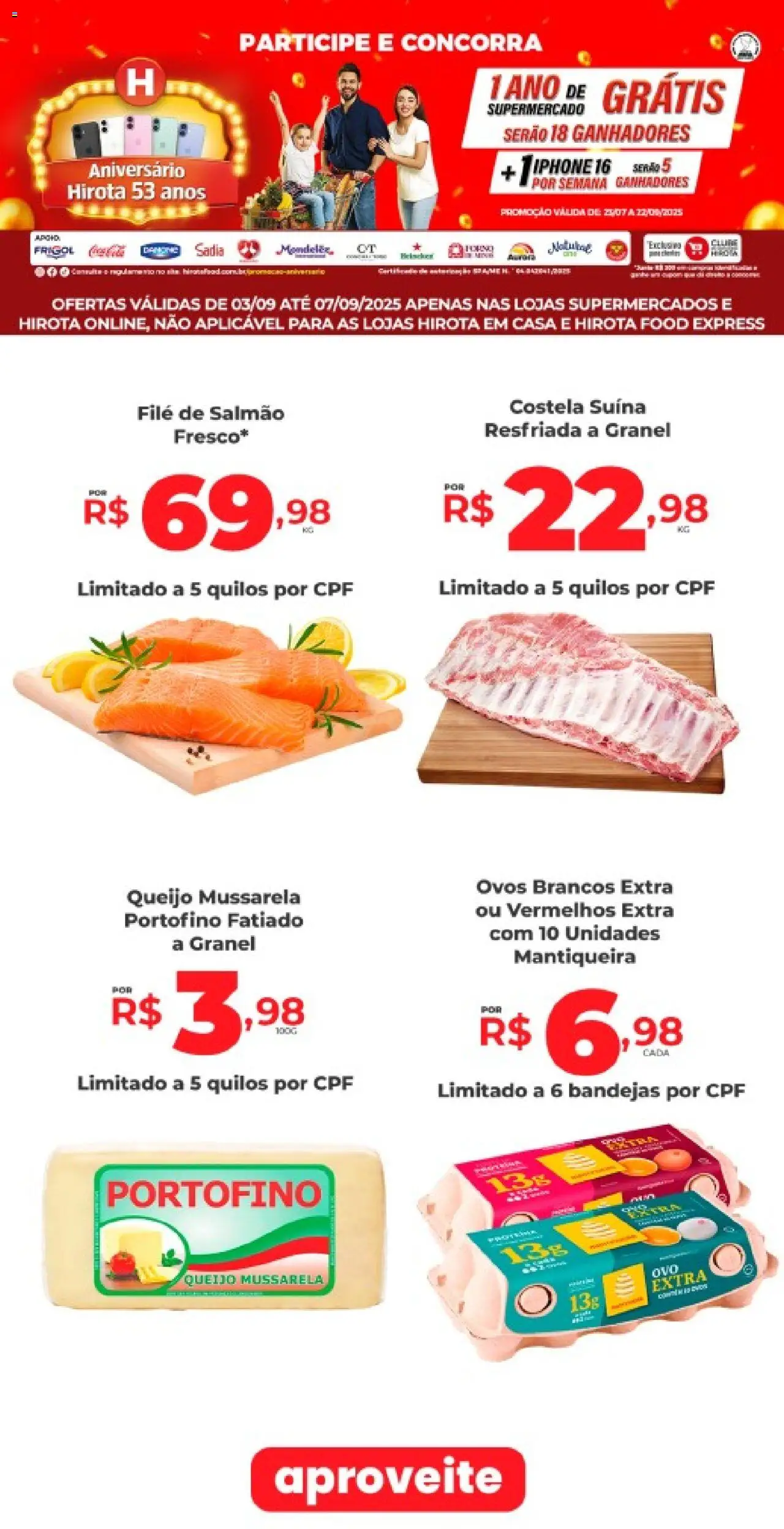 Hirota Food folheto "Ofertas Top" válido a partir de 03/09/2025 - número de página 1 - Iphone, Ovos, Queijo, Mussarela, Salmão, Filé de salmão