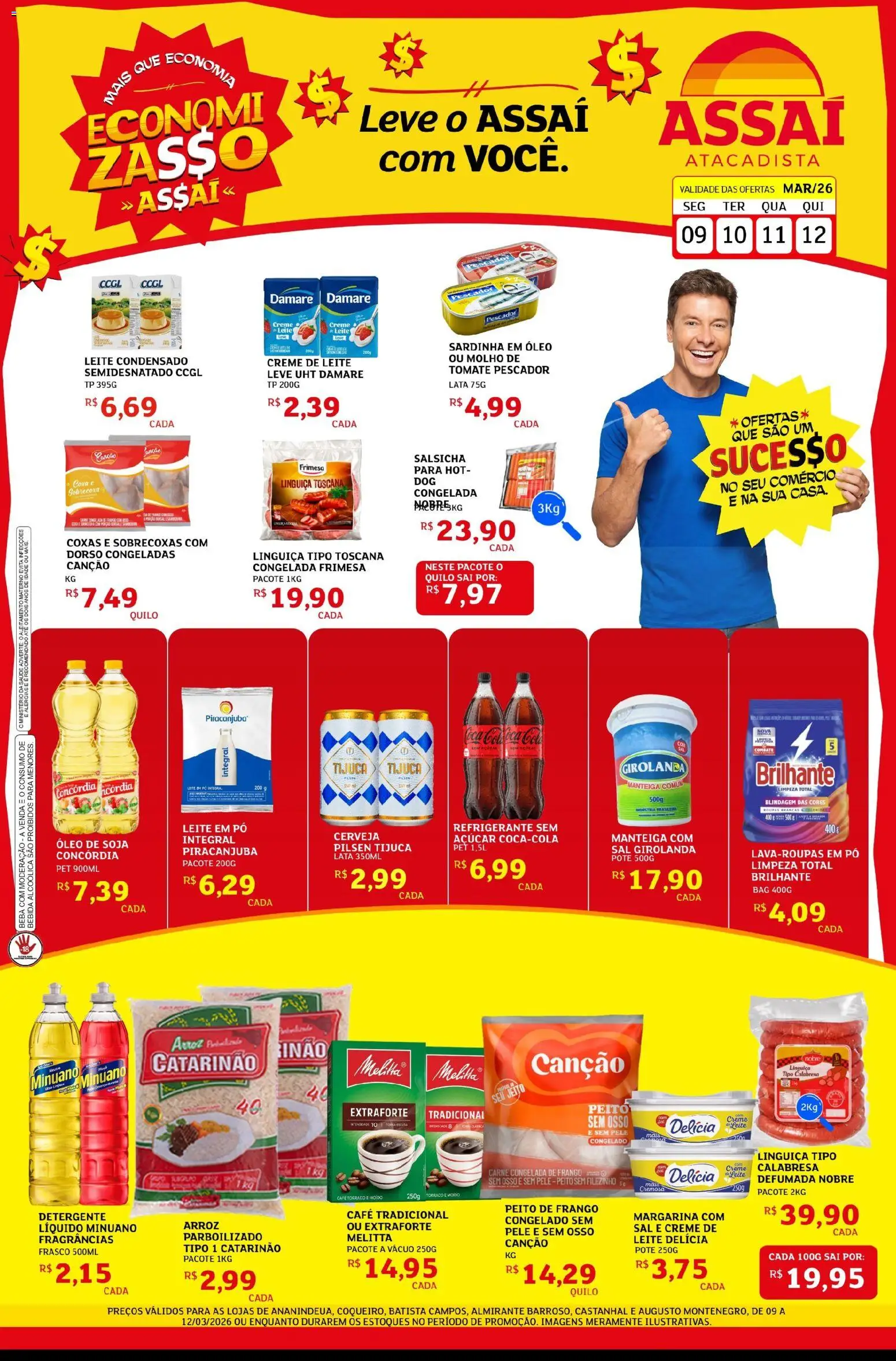 Pré-Visualização do folheto "Assaí Atacadista ofertas - PA" da loja Assaí Atacadista válido a partir de 09/03/2026 - Café, Leite, Frango, Refrigerante, Creme de leite, Detergente, Linguiça, Sardinha