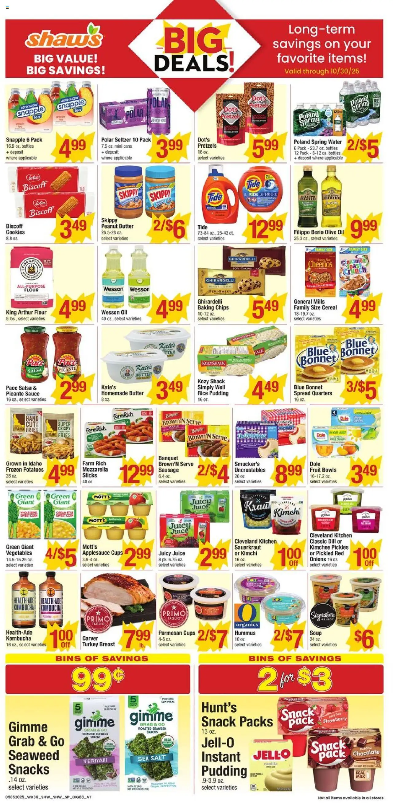 Shaw's Additional Savings - VT from 09/05/2025 - Flyer - Page number 1 - Water, Chips, Potatoes, Sauerkraut, Peanut butter, Vanilla, Dill, Spread
