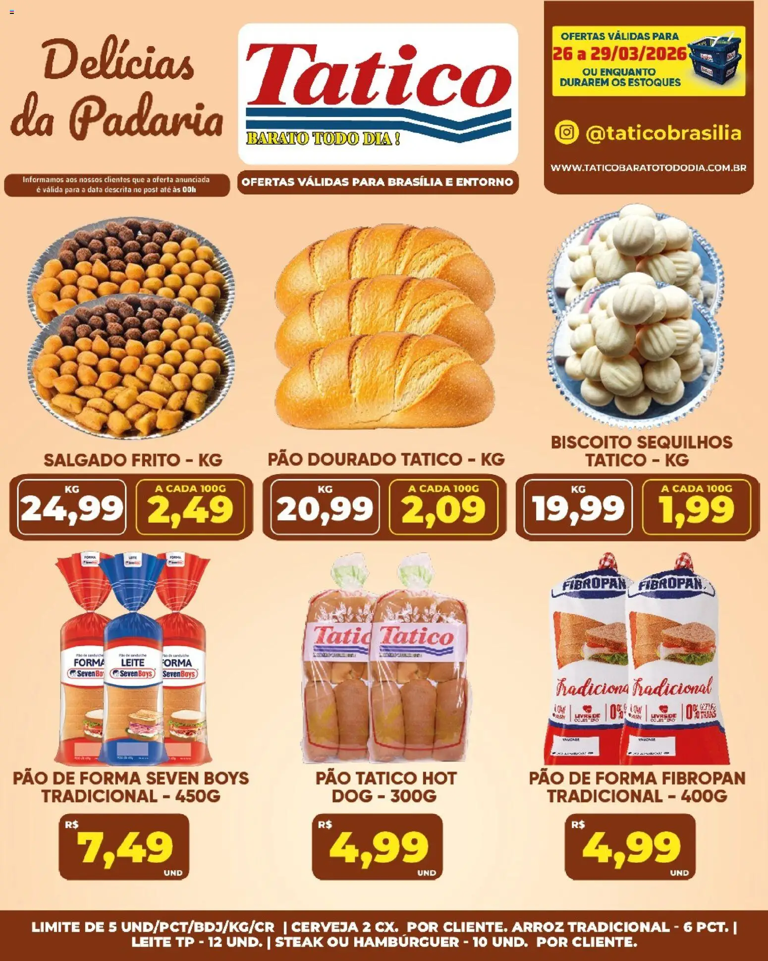 Pré-Visualização do folheto "Tatico ofertas Padaria" da loja Tatico válido a partir de 26/03/2026 - Hambúrguer, Cerveja, Pão, Arroz, Biscoito, Leite, Pão de forma, Steak