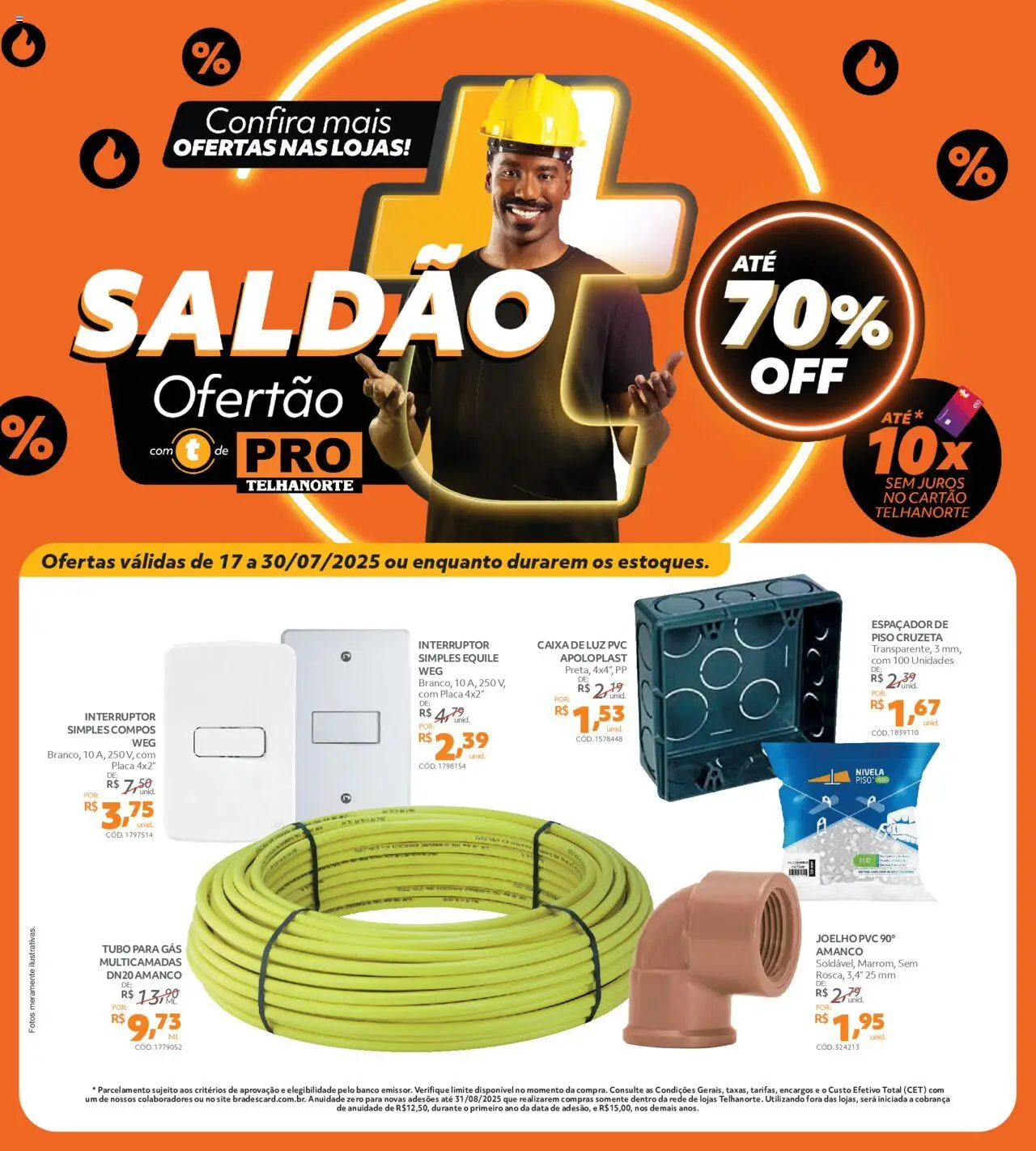 Telhanorte folheto "Ofertas PRO" válido a partir de 17/07/2025 - número de página 1 - Interruptor, Piso, Banco, Caixa