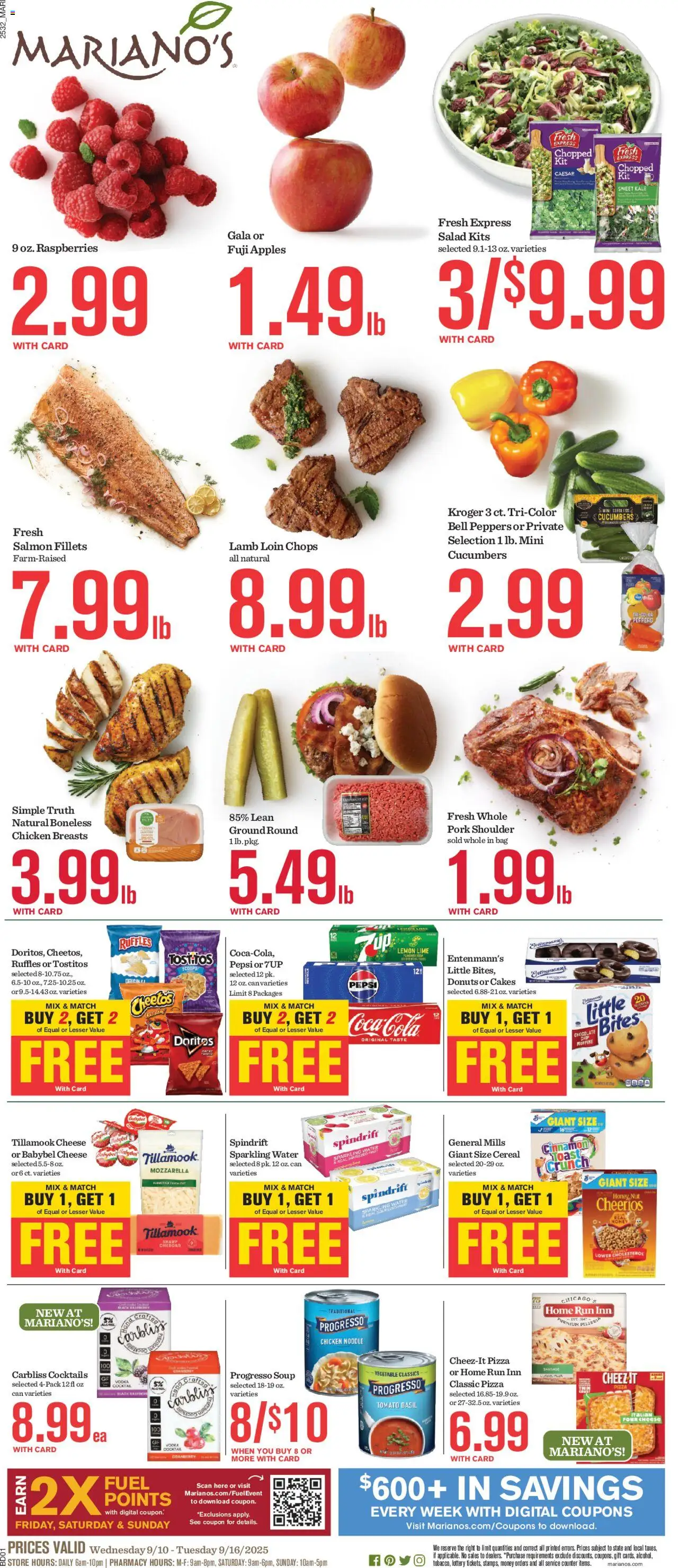 Ad Preview of Mariano's Weekly Ad from 09/10/2025 - Apples, Chocolate, Tomato, Vodka, Lemon, Kale, Bag, Pork
