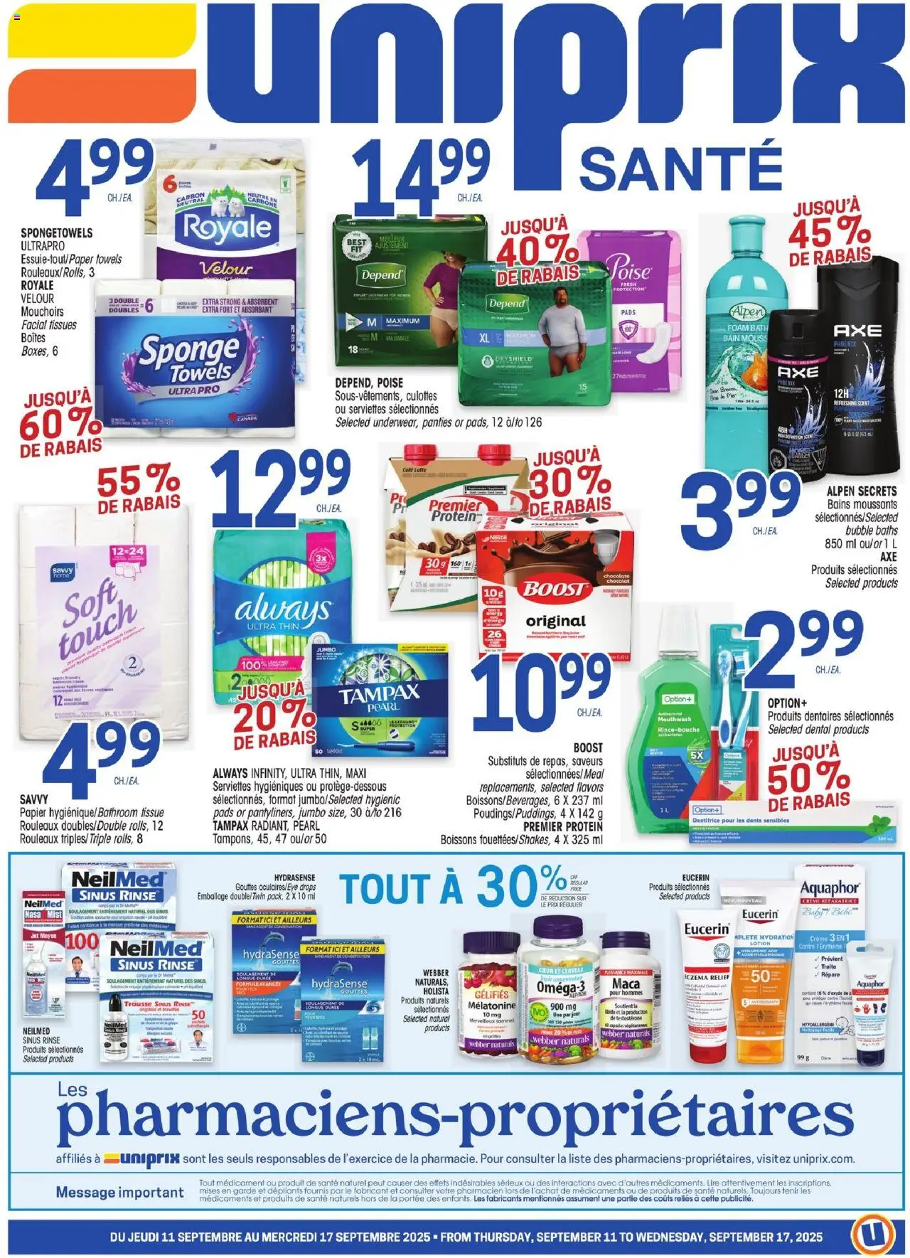 Uniprix flyer valid from Sep 11, 2025 - page number 1
