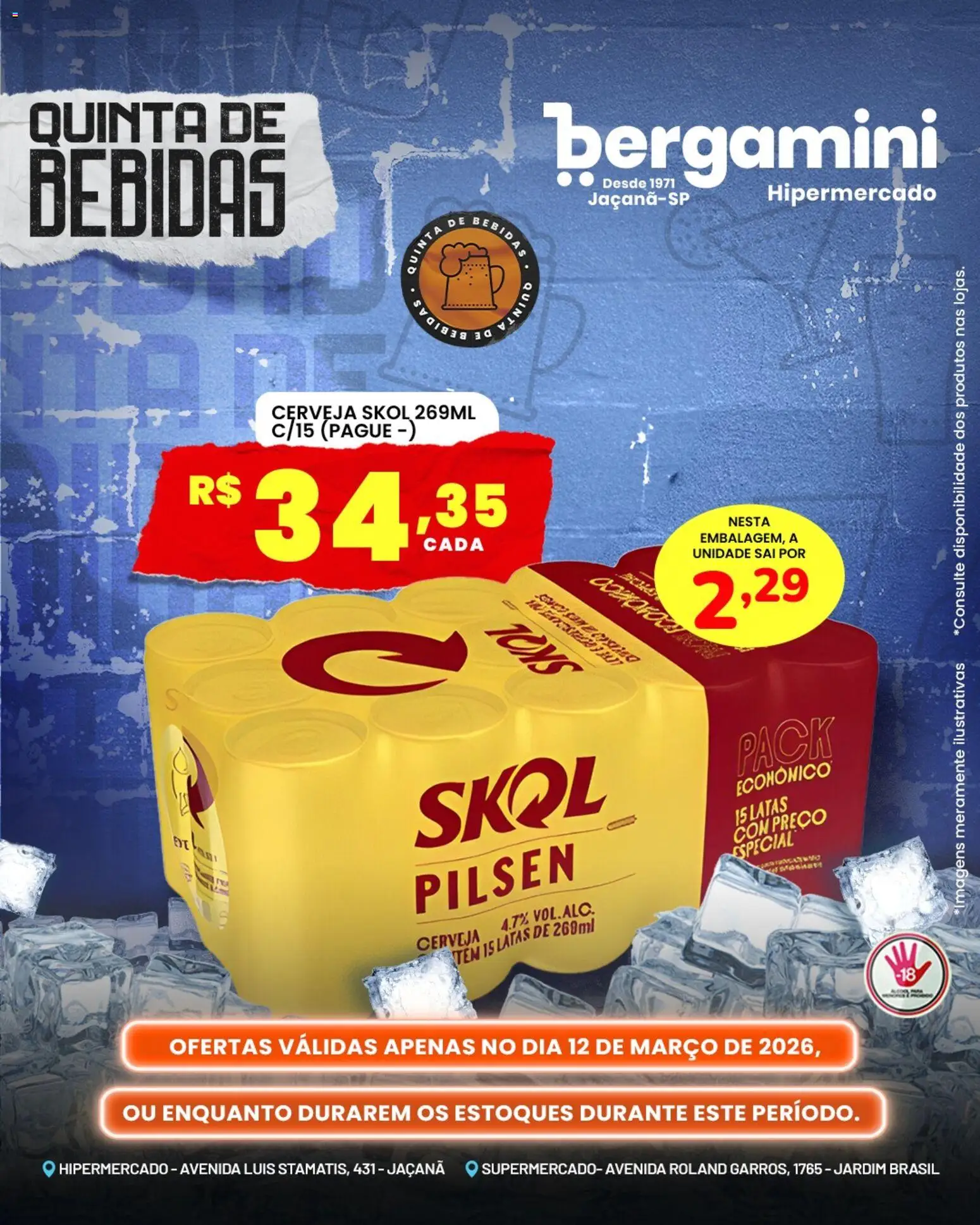 Pré-Visualização do folheto "Supermercado Bergamini ofertas Quinta de Bebidas" da loja Supermercado Bergamini válido a partir de 12/03/2026 - Cerveja, Tinta, Bebidas
