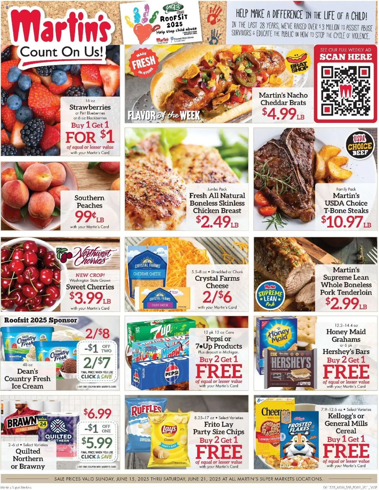 Martin’s Weekly Ad from 06/15/2025 - Flyer - Page number 1 - Milk, Cheese, Beef, Cherries, Sheet, Chicken, Ice, Vanilla