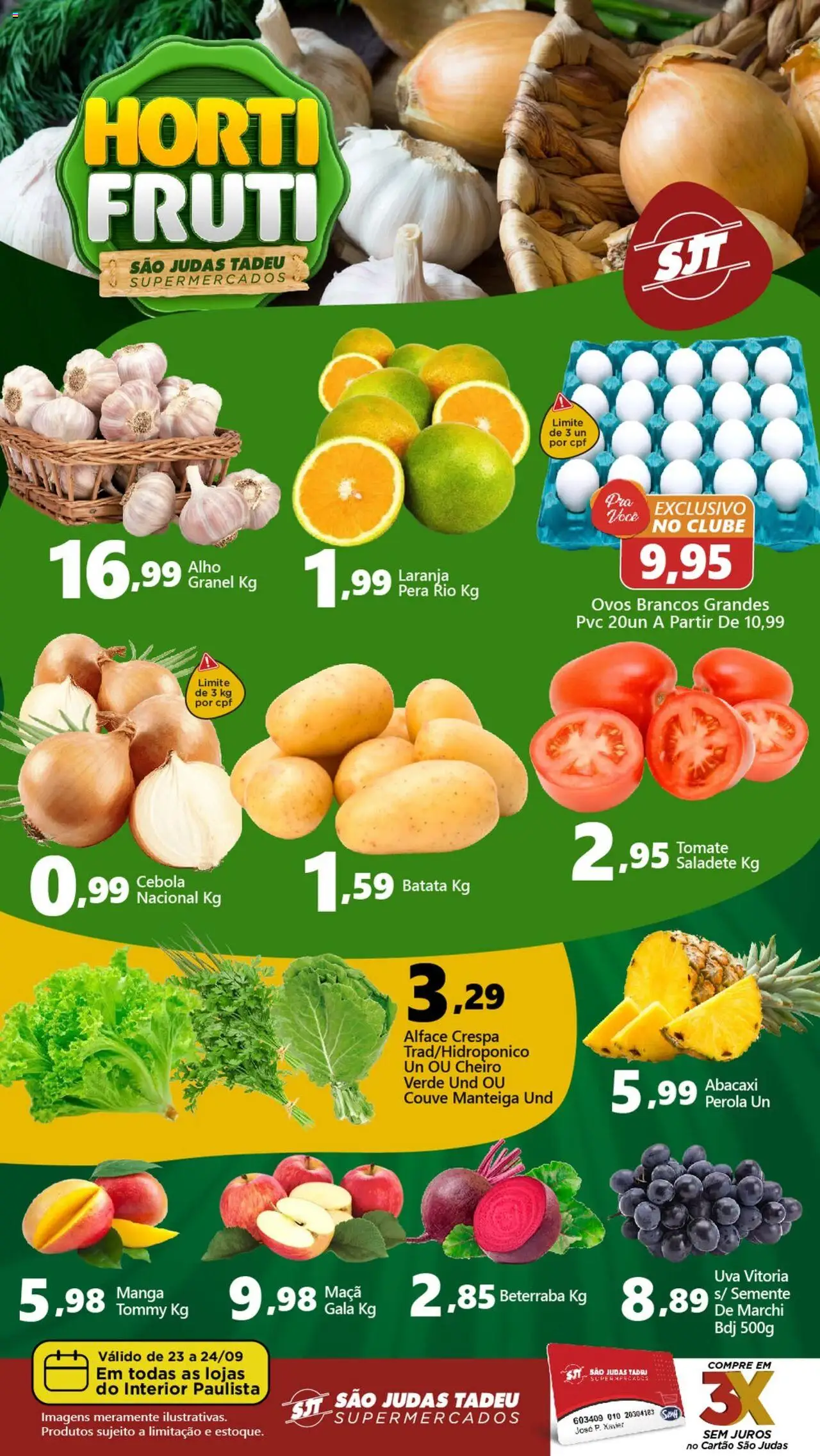 São Judas Tadeu folheto "Ofertas Hortifruti" válido a partir de 23/09/2025 - número de página 1 - Ovos, Batata, Pera, Beterraba, Tomate, Manteiga, Cebola, Alho