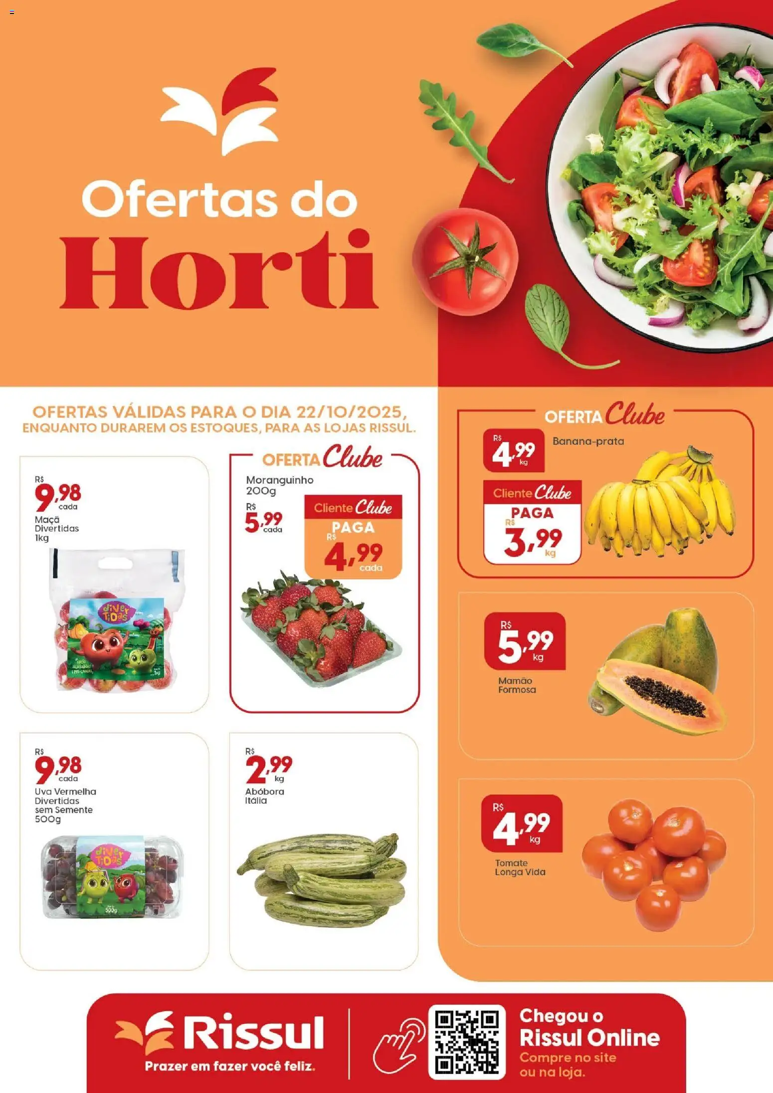 Pré-Visualização do folheto "Ofertas Quarta do Horti" da loja Rissul válido a partir de 22/10/2025 - Uva, Abóbora, Tomate, Mamão