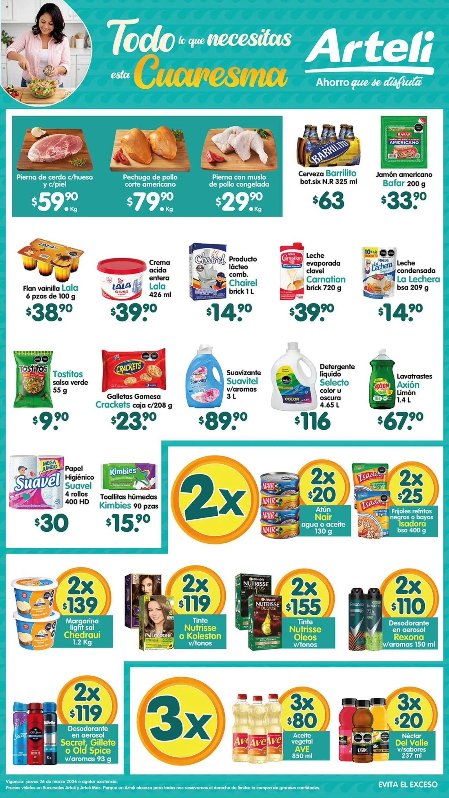 Vista previa las ofertas de la tienda Arteli - Arteli folleto desde el 26/03/2026 - Pollo, Leche, Desodorante, Toallitas húmedas, Atún, Cerdo, Detergente, Aceite vegetal