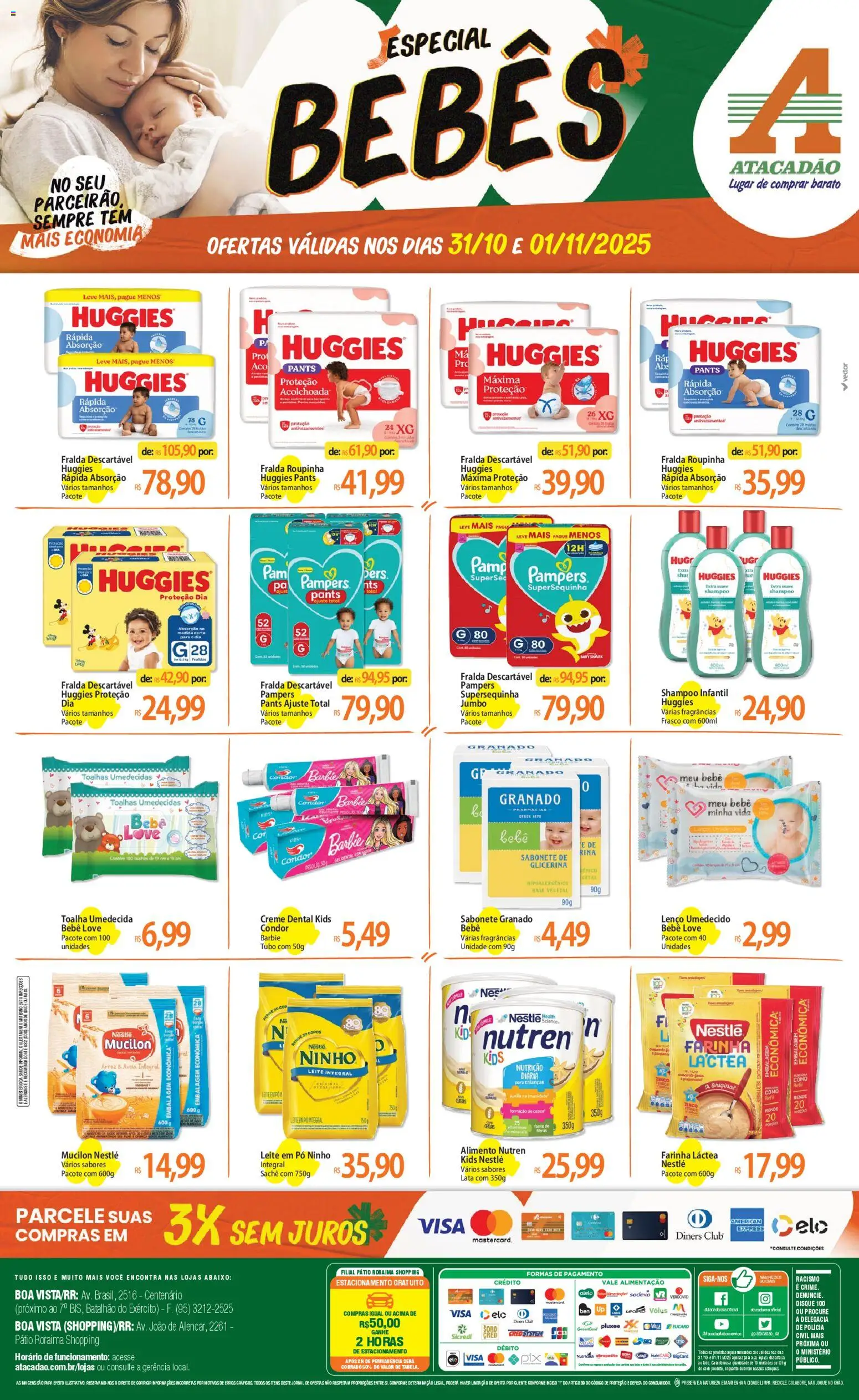 Pré-Visualização do folheto "Ofertas - RR" da loja Atacadão válido a partir de 31/10/2025 - Base, Mucilon, Creme, Pó, Farinha, Avelã, Leite integral, Creme dental