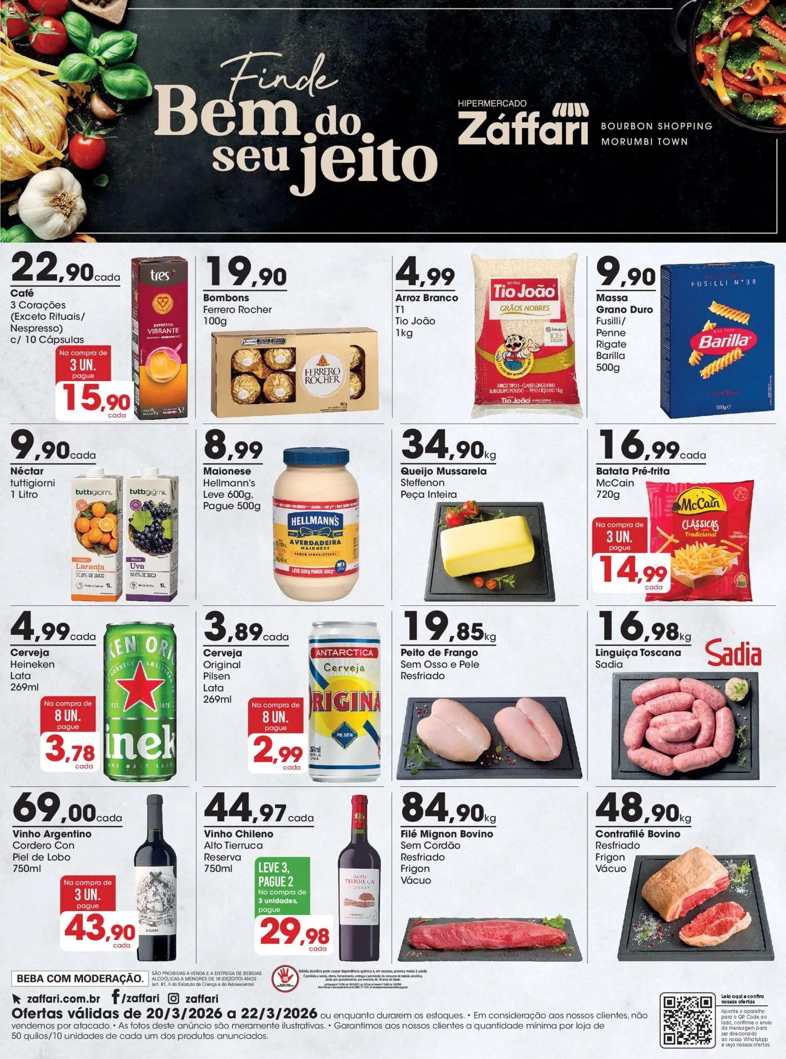 Pré-Visualização do folheto "Zaffari ofertas Final de Semana - SP" da loja Zaffari válido a partir de 20/03/2026 - Heineken, Cerveja, Queijo, Batata, Massa, Maionese, Peito de frango, Cápsulas