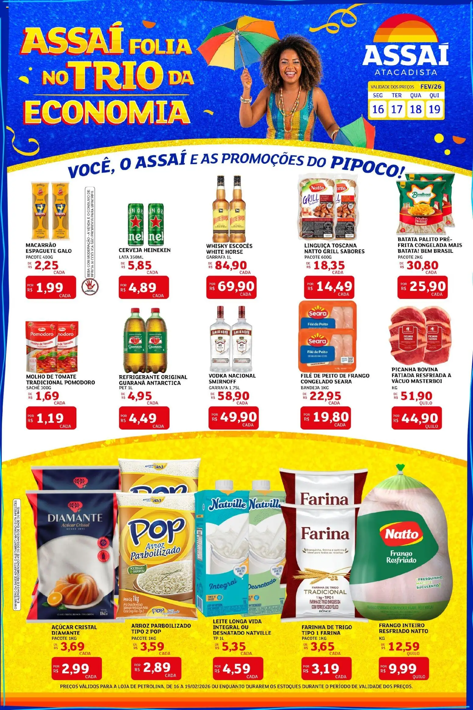 Pré-Visualização do folheto "Encarte - PE" da loja Assaí Atacadista válido a partir de 17/02/2026 - Heineken, Cerveja, Arroz, Vodka, Batata, Bandeja, Guaraná, Frango resfriado