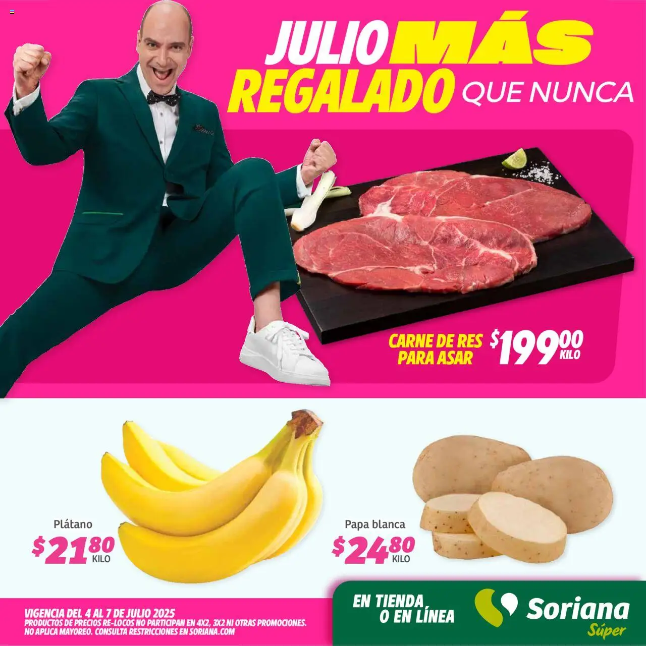 Fin de Semana Súper: Saltillo Soriana y sus promociones válidas desde el 04/07/2025 - Número de página 1 - Plátano, Papa, Steak, Res, Carne, Carne de res