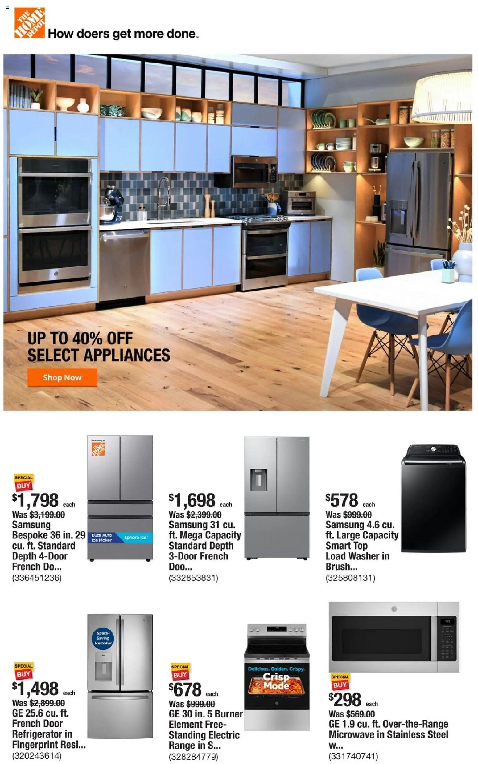 Ad Preview of Home Depot Weekly Ad - GA from 12/11/2025 - Ice, Refrigerator, Microwave, Ice Maker, Washer, Brush