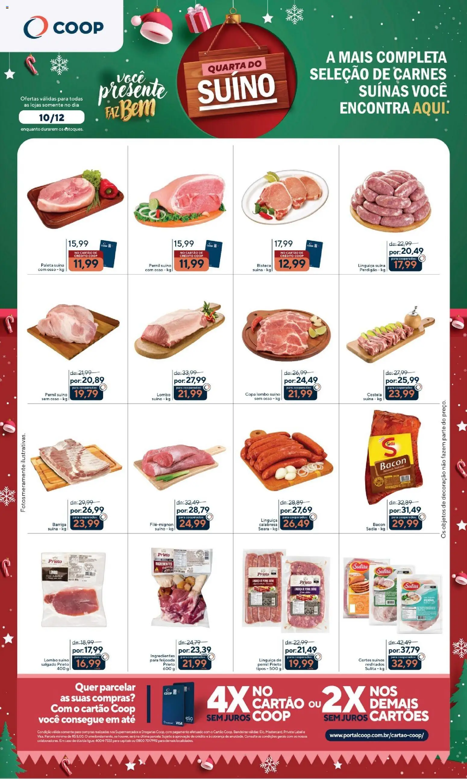 Pré-Visualização do folheto "Ofertas Quarta dos Suínos" da loja Coop válido a partir de 10/12/2025 - Decoração, Copa, Bacon, Linguiça, Pernil, Lombo, Paleta suína, Pernil suíno