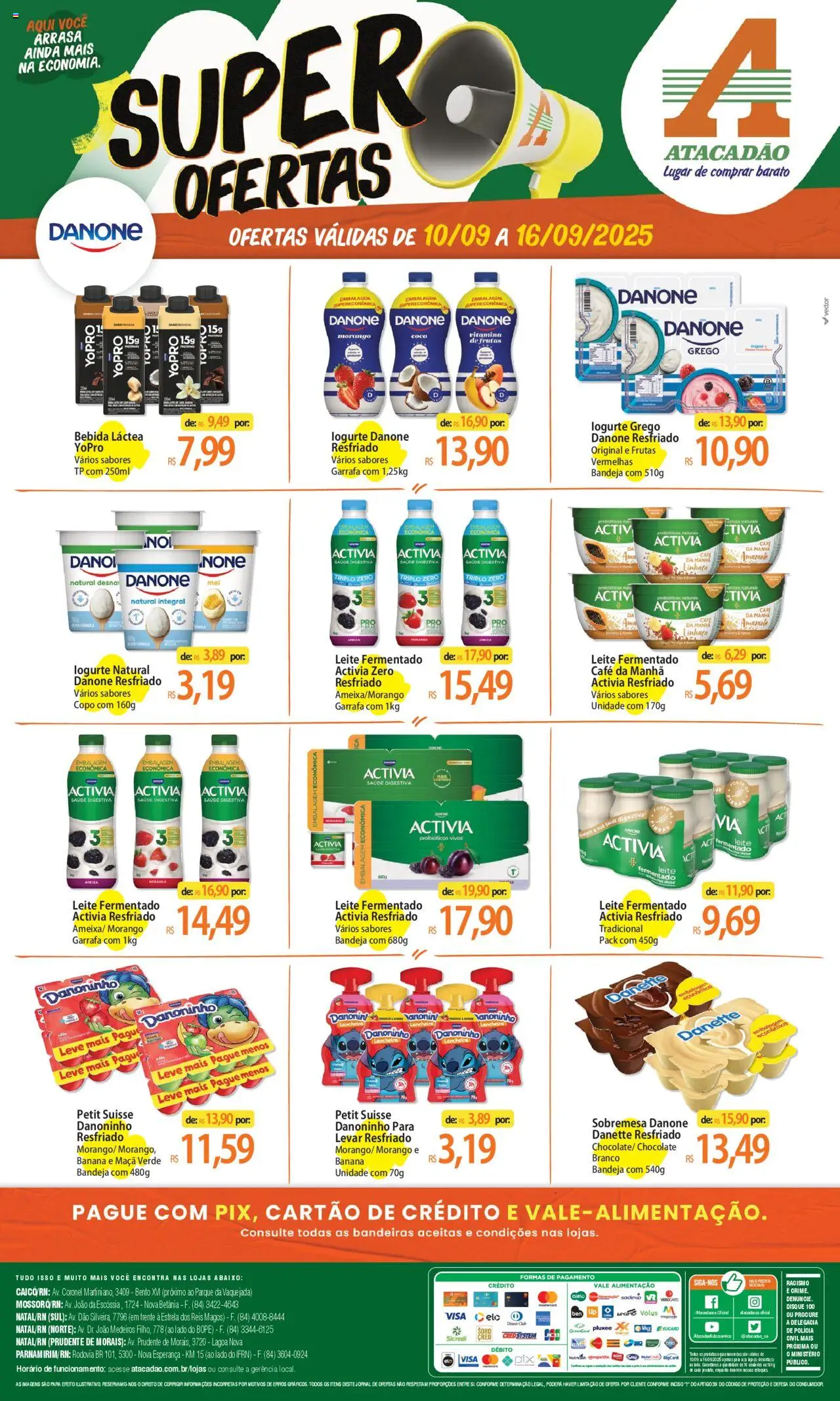 Atacadão folheto "Ofertas - RN" válido a partir de 10/09/2025 - número de página 1 - Coco, Chocolate, Frutas, Probióticos, Leite, Linhaça, Bandeja, Leite fermentado