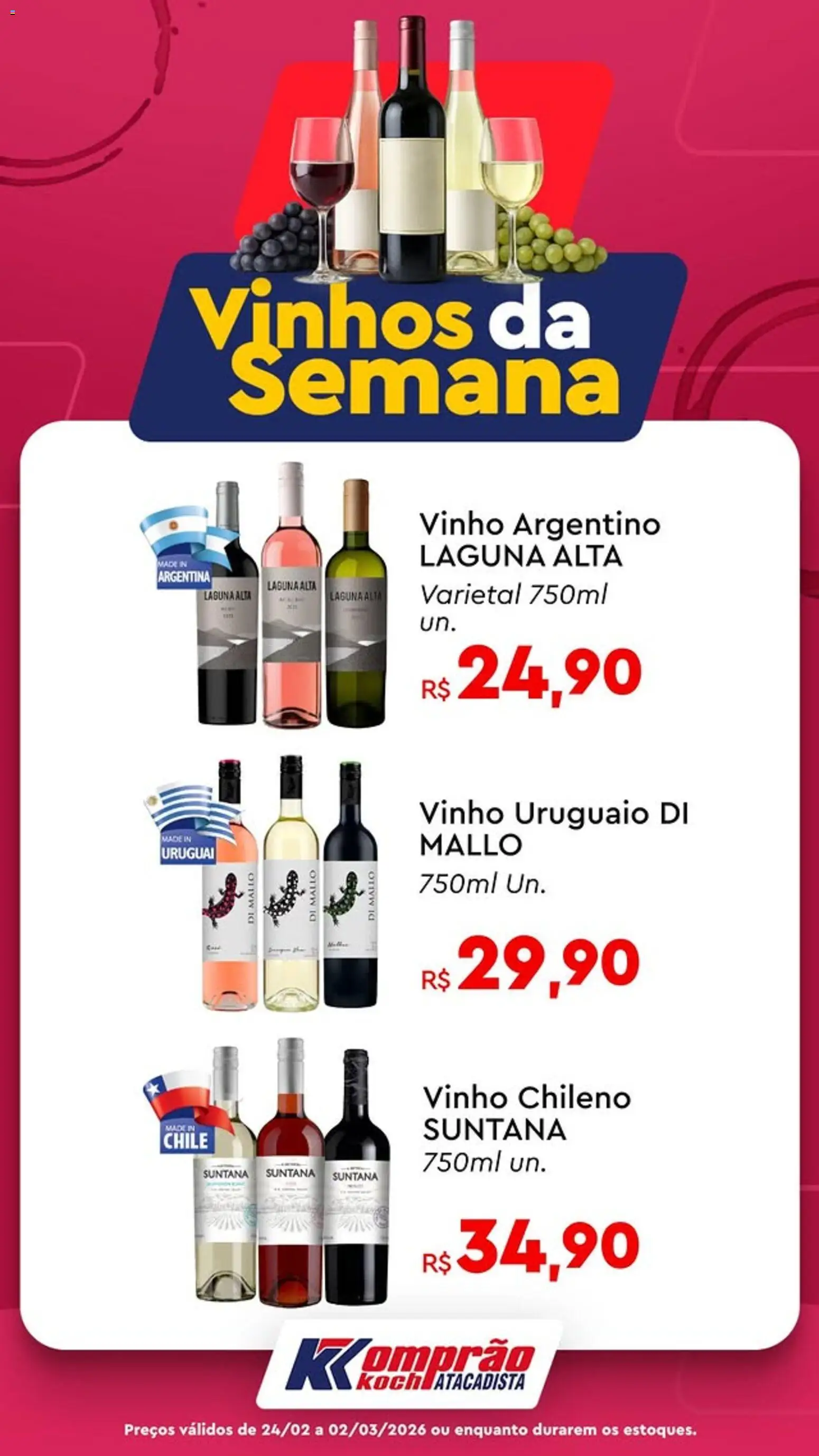 Pré-Visualização do folheto "Ofertas Vinhos da Semana" da loja Komprao Atacadista válido a partir de 24/02/2026
