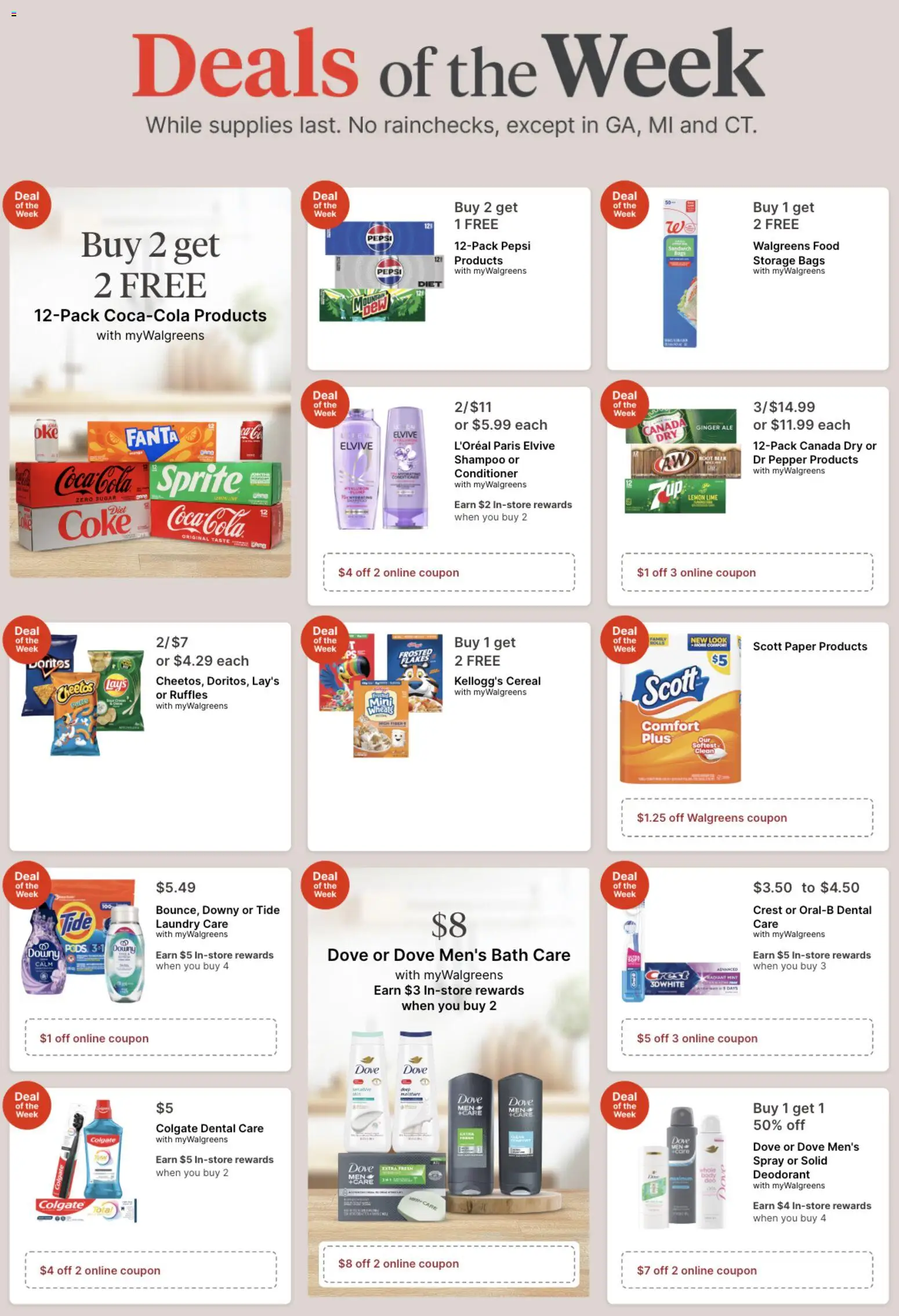 Ad Preview of Walgreens Walgreens Weekly Ad from 04/12/2026 - Cereal, Pepsi, Deodorant, Sugar, Lime, Shampoo, Fanta, Flakes