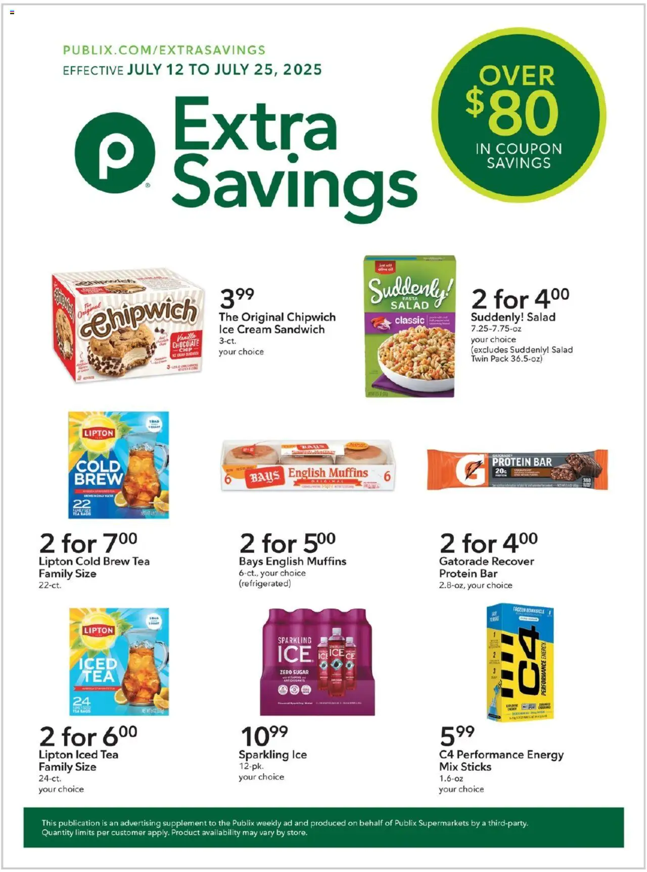Publix Weekly ad from (07/12/2025) - Ad this week, Flyer - Page number 1 - Chocolate, Tea, Protein, Protein bar, Cream, Ice cream, Ice, Iced tea
