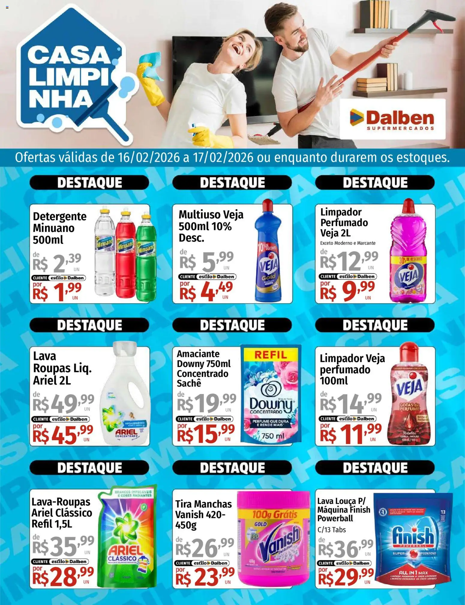 Pré-Visualização do folheto "Ofertas Casa Limpinha" da loja Supermercado Dalben válido a partir de 16/02/2026