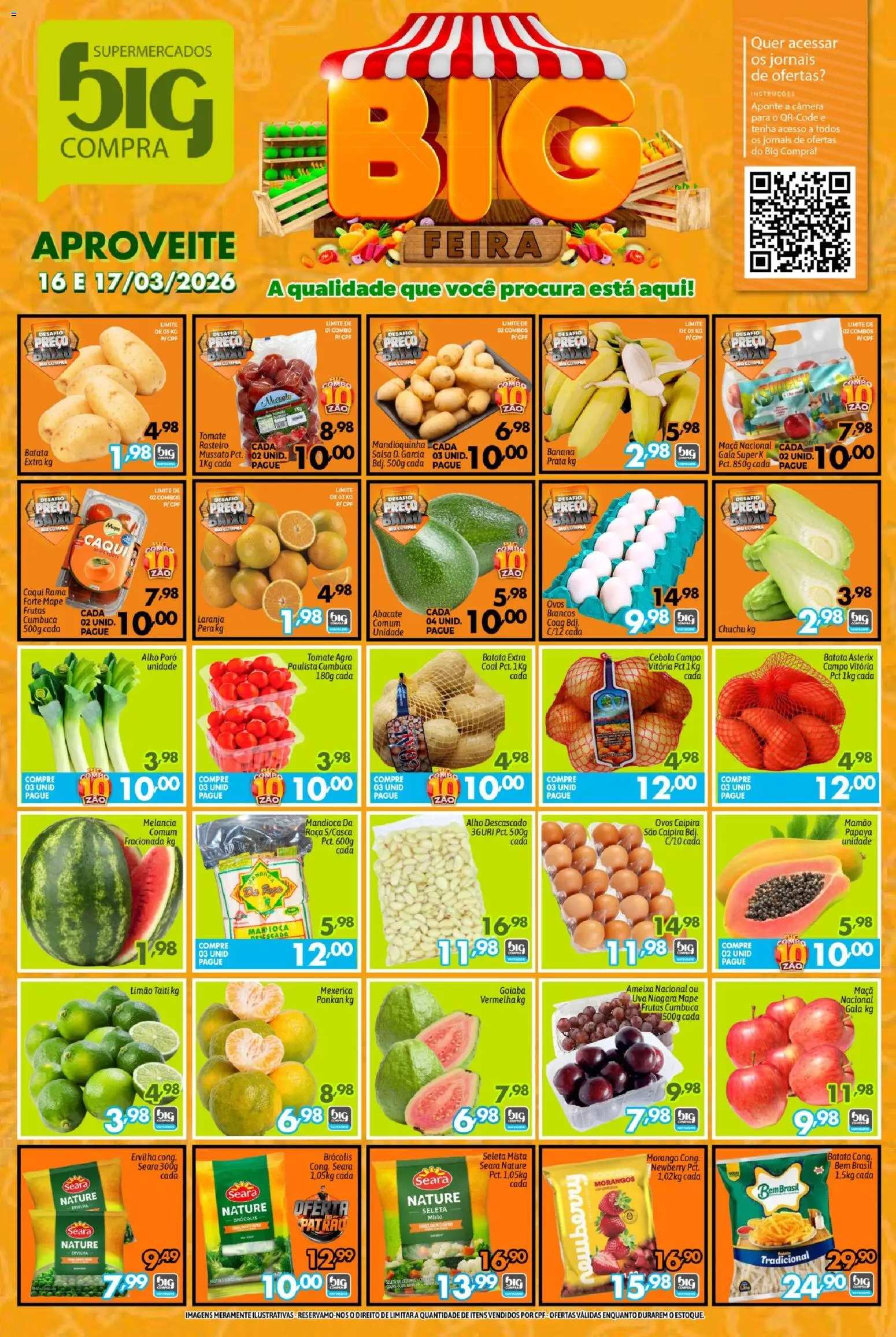Pré-Visualização do folheto "Big Compra - Ofertas da semana" da loja Big Compra válido a partir de 16/03/2026 - Morangos, Melancia, Ovos, Pera, Baixo, Cebola, Alho, Jornais