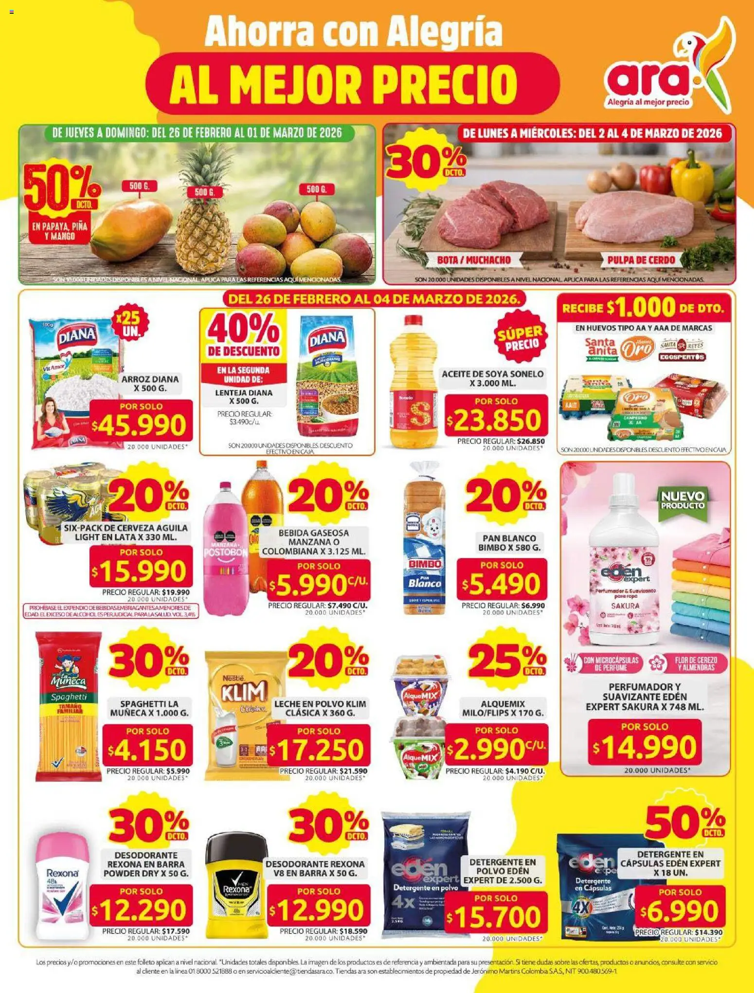  Vista previa del prospecto Ahorra con precios bajos y ofertas en la canasta familiar del almacen Ara válida del 26/02/2026 al 04/03/2026