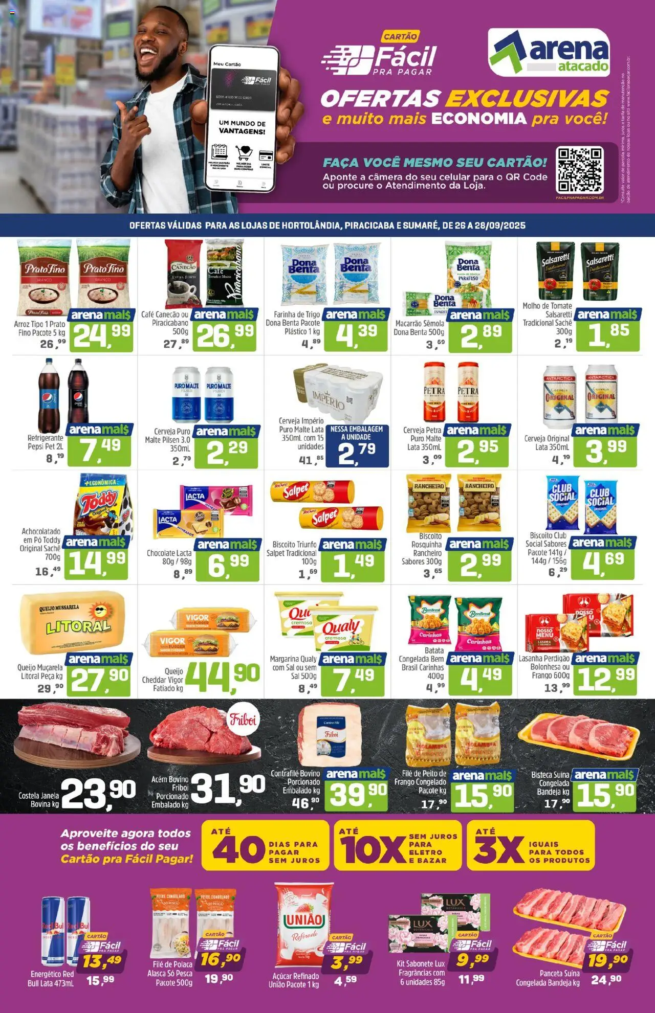 Arena Atacado folheto "Ofertas da semana" válido a partir de 26/09/2025 - número de página 1 - Cerveja, Janela, Sabonete, Batata, Molho de tomate, Bandeja, Rosquinha, Contra filé