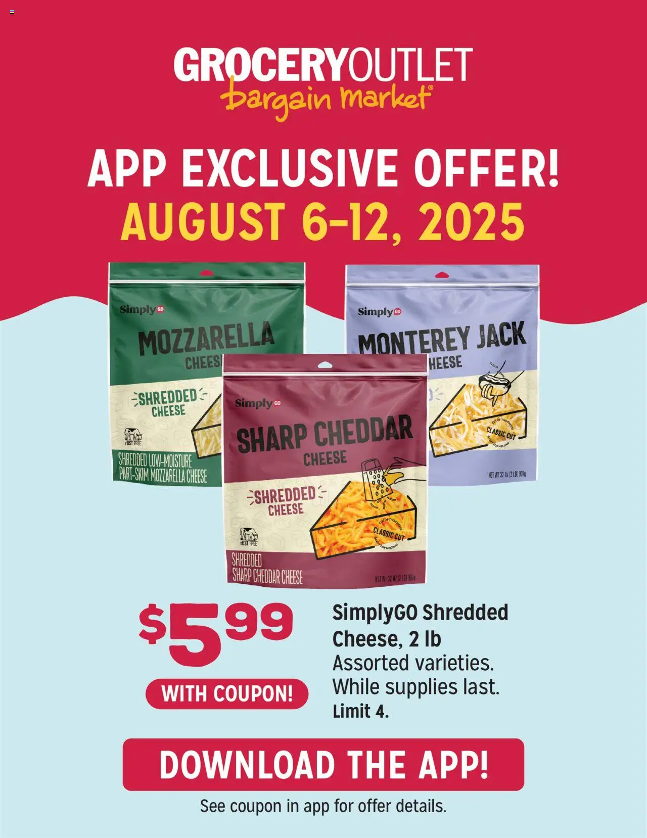 Grocery Outlet Weekly - PA from 08/06/2025 - Flyer - Page number 1 - Cheese, Mozzarella, Cheddar cheese